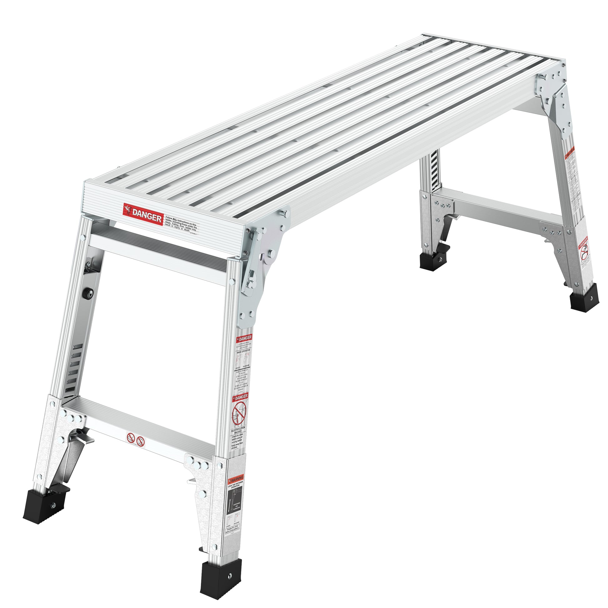 Silver aluminum step platform with nonslip treads for secure footing