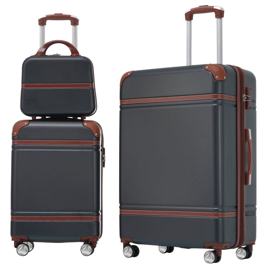 Classic dark grey luggage set with brown trim and silver wheels