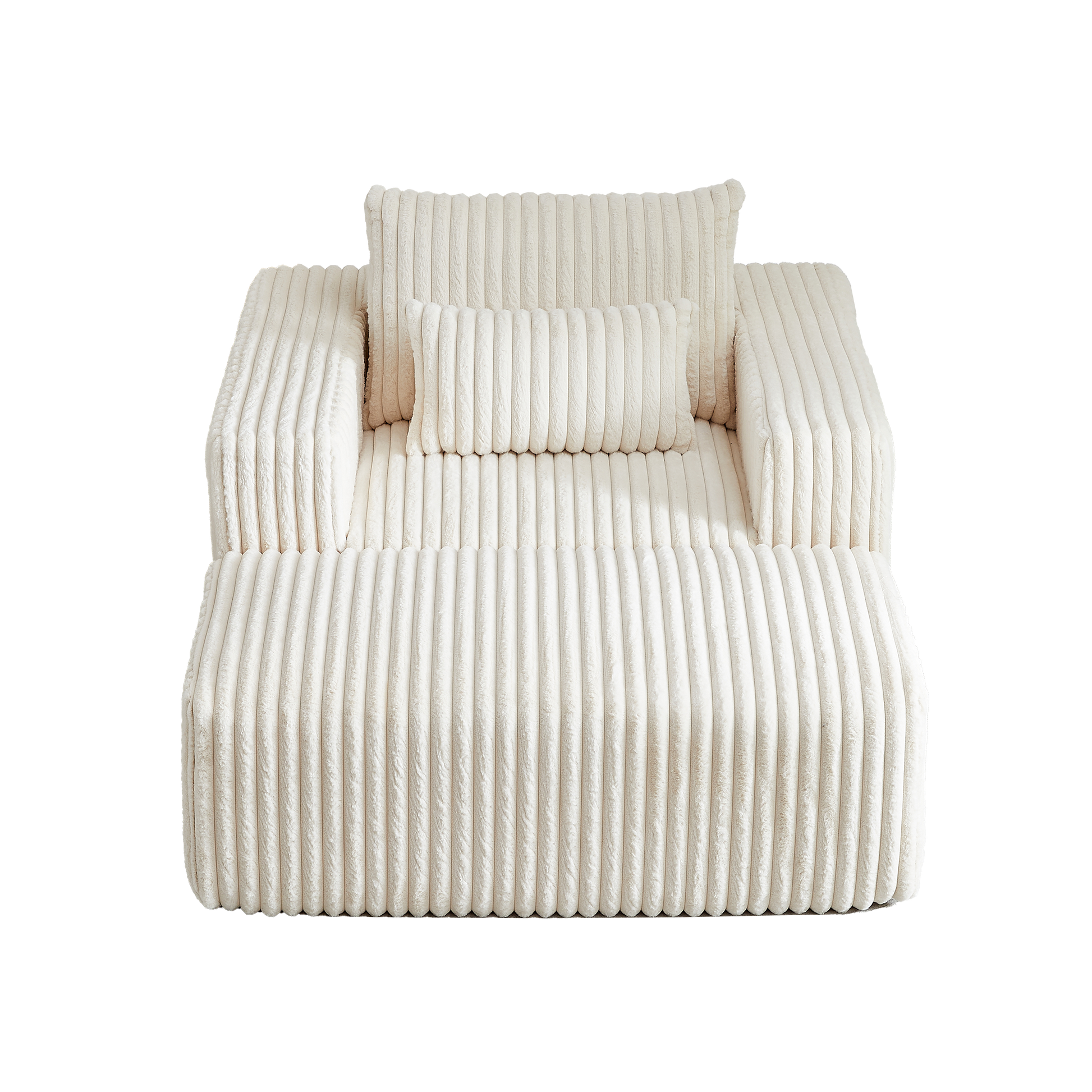 Cream corduroy plush armchair with lumbar pillow cozy lounge accent chair