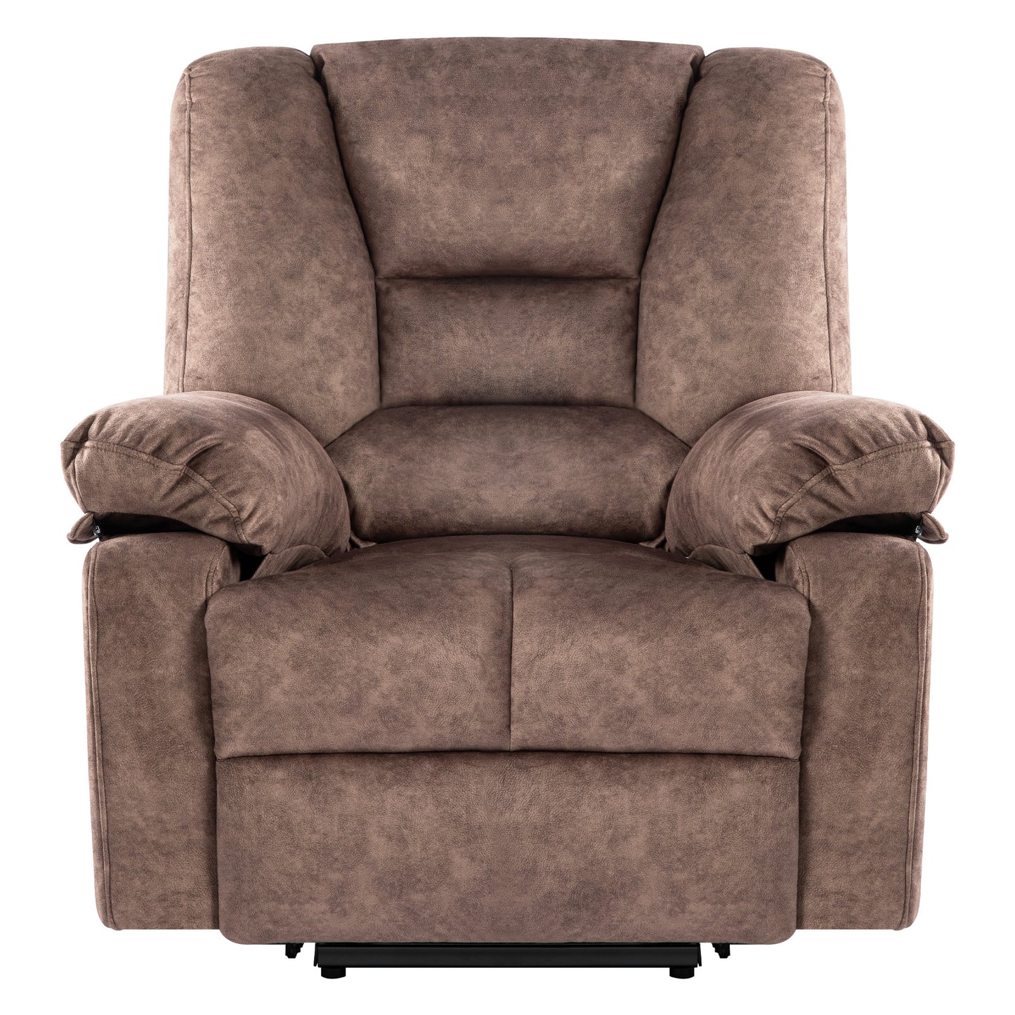 Brown fabric recliner chair with plush cushioning and padded armrests perfect for living rooms