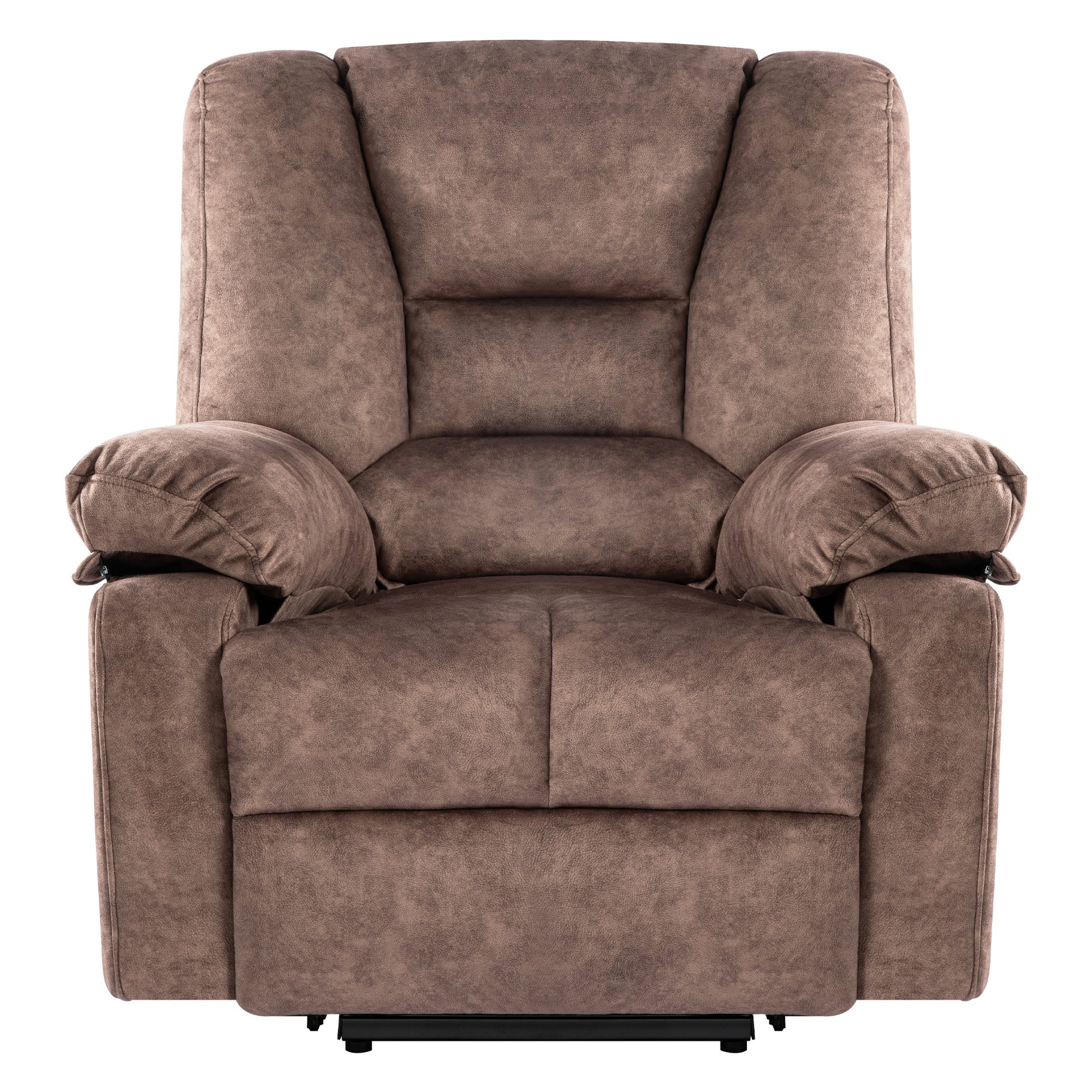 Brown fabric recliner chair with plush cushioning and padded armrests perfect for living rooms