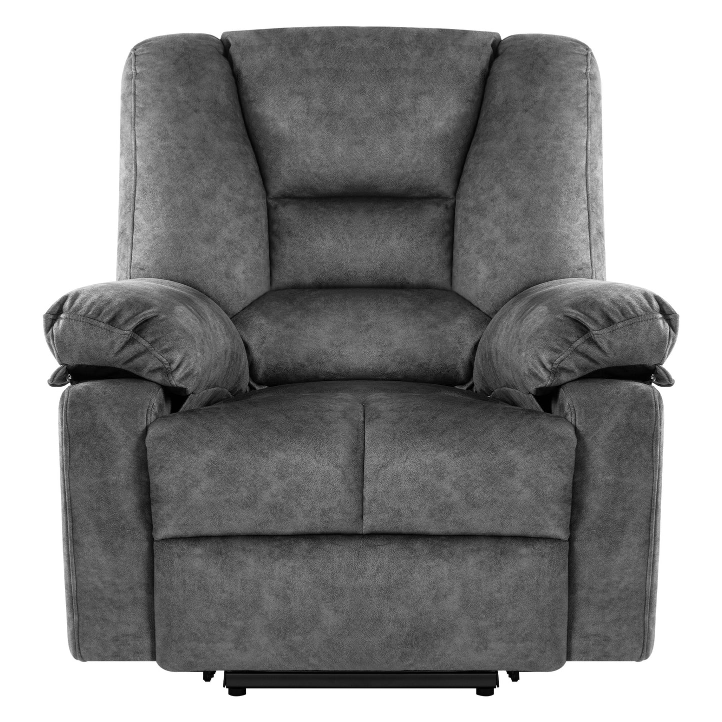 Plush grey power recliner with padded arms and lumbar support for ultimate comfort