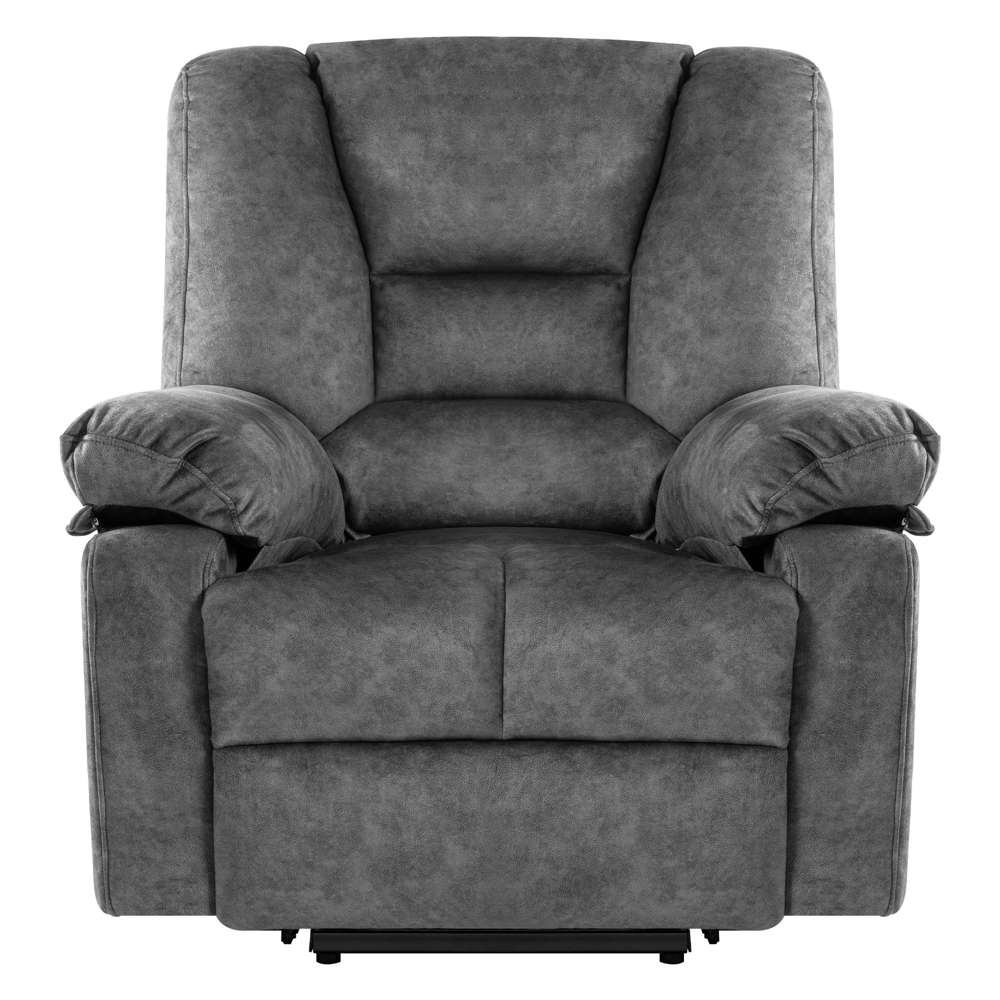 Plush grey power recliner with padded arms and lumbar support for ultimate comfort