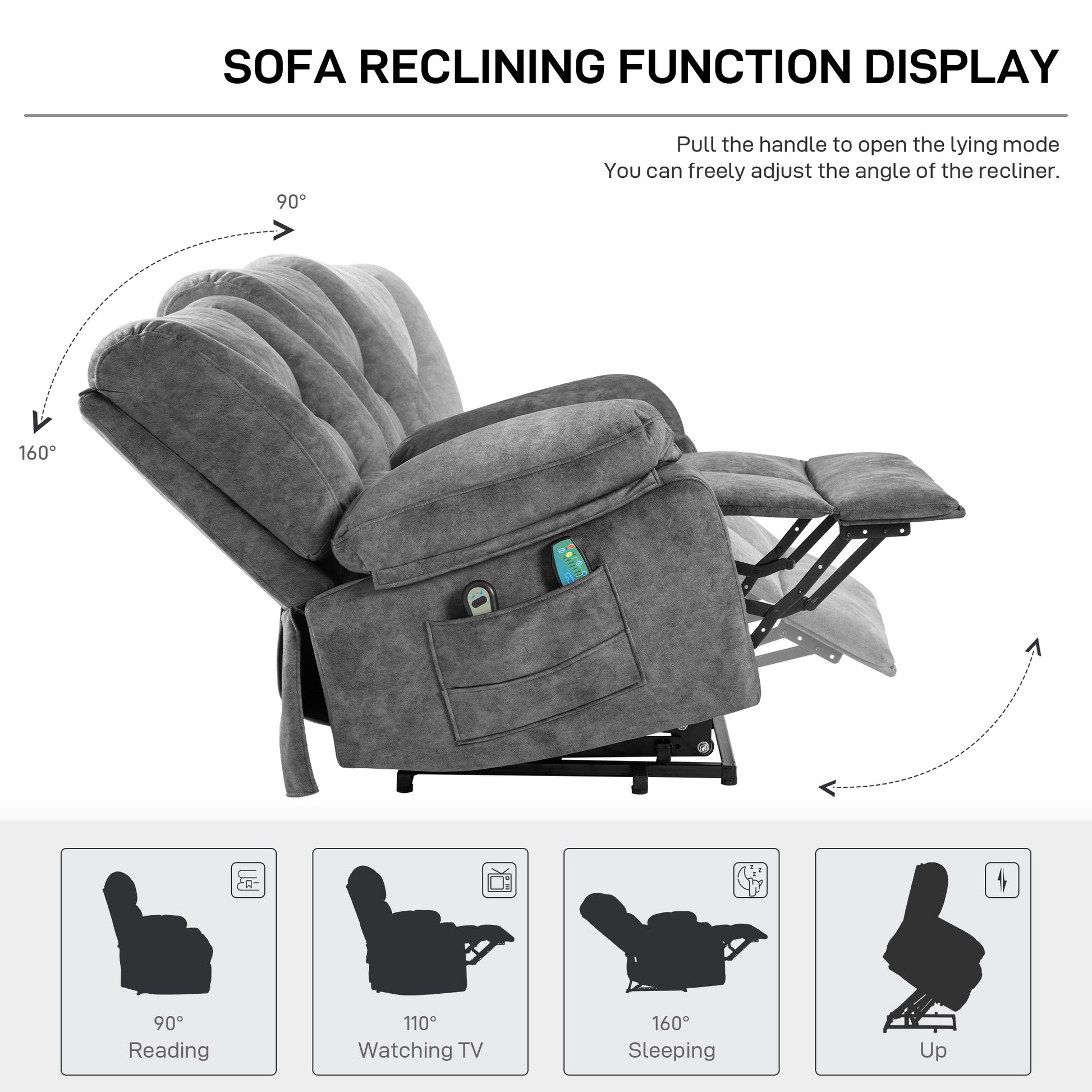 Gray fabric power recliner sofa chair with adjustable angles