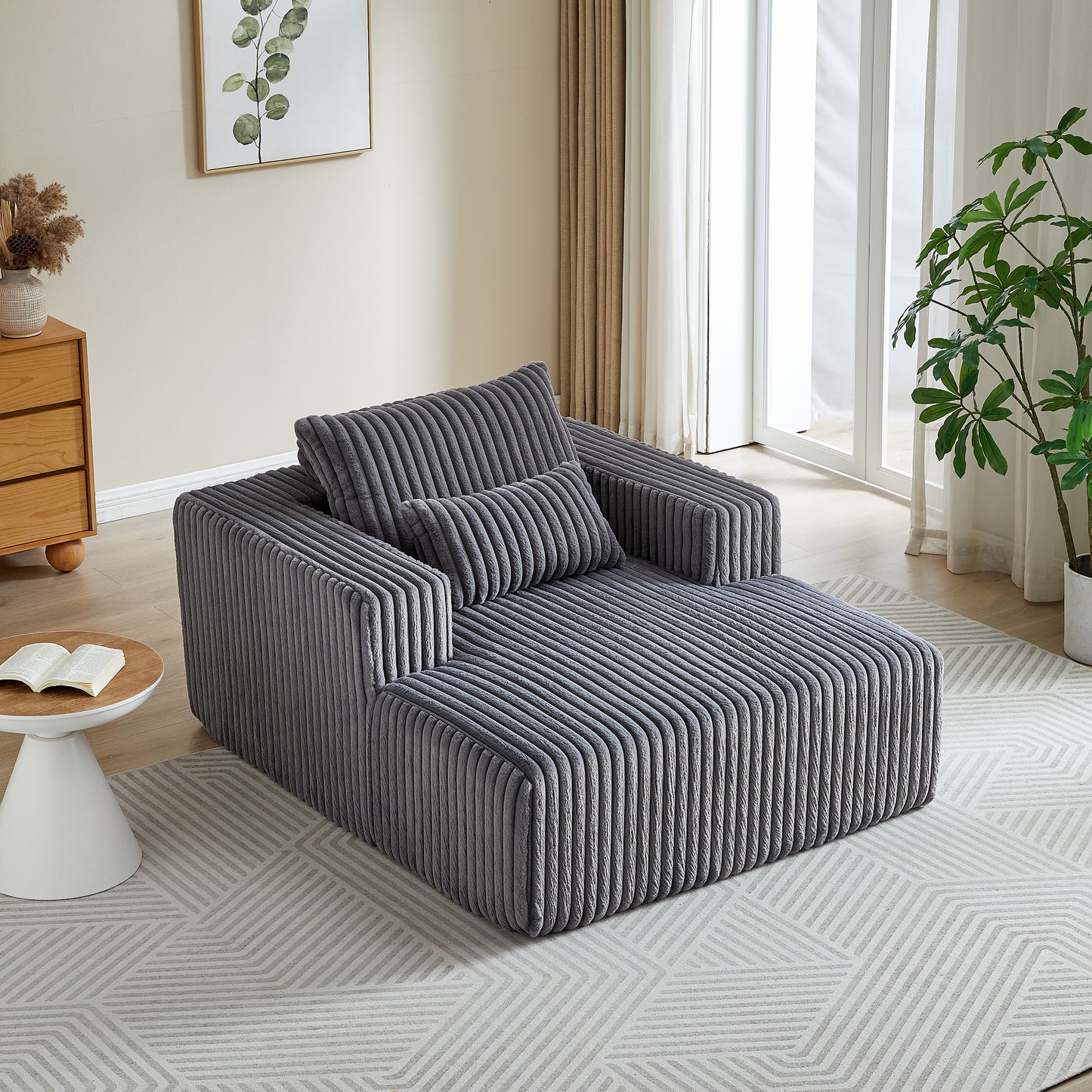 Plush grey corduroy modular sofa with matching throw pillows modern living room furniture