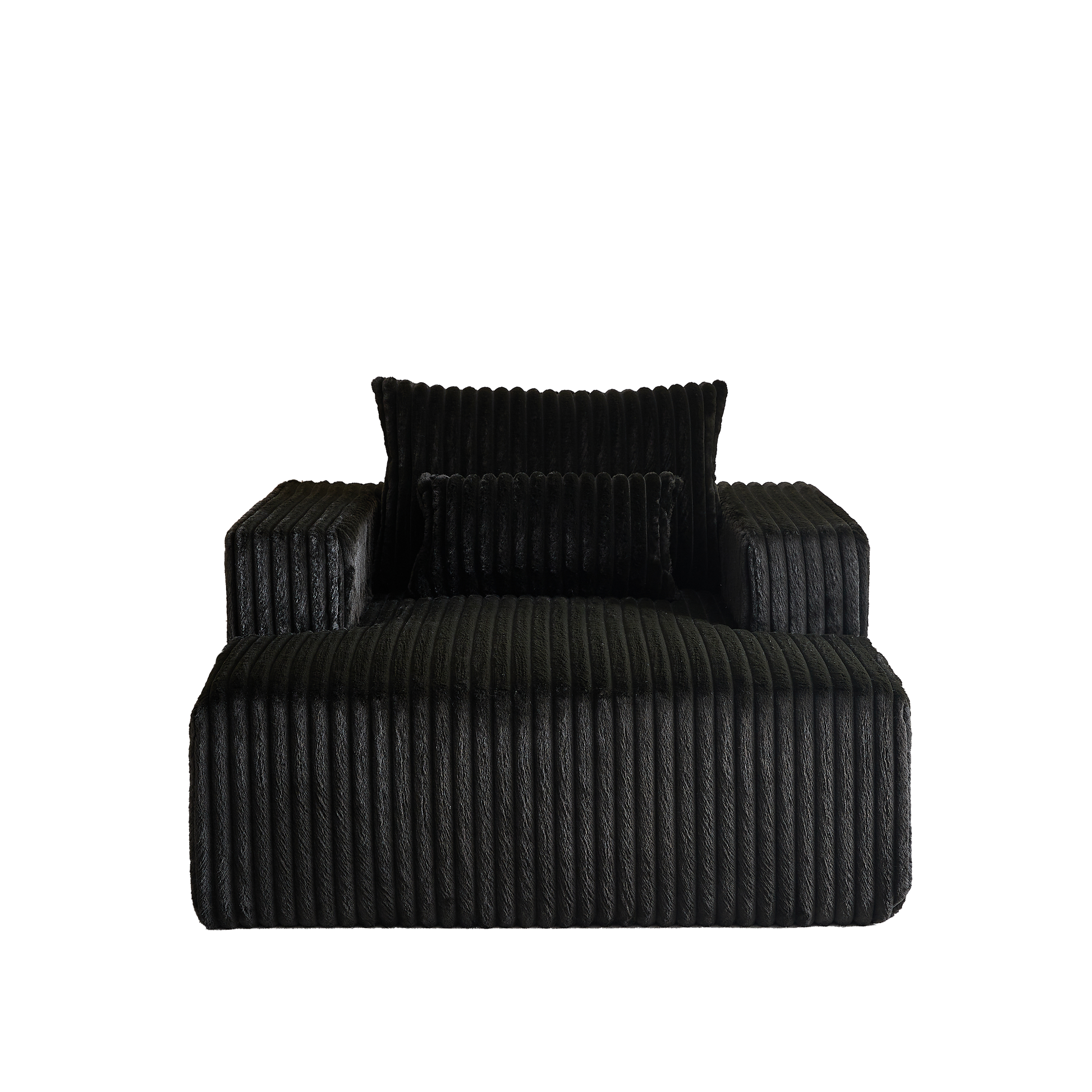 Black corduroy armchair with plush cushions perfect for modern living rooms
