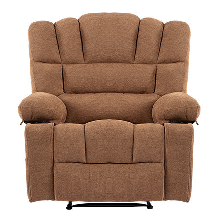 Comfortable brown fabric recliner chair with plush cushioning for ultimate relaxation