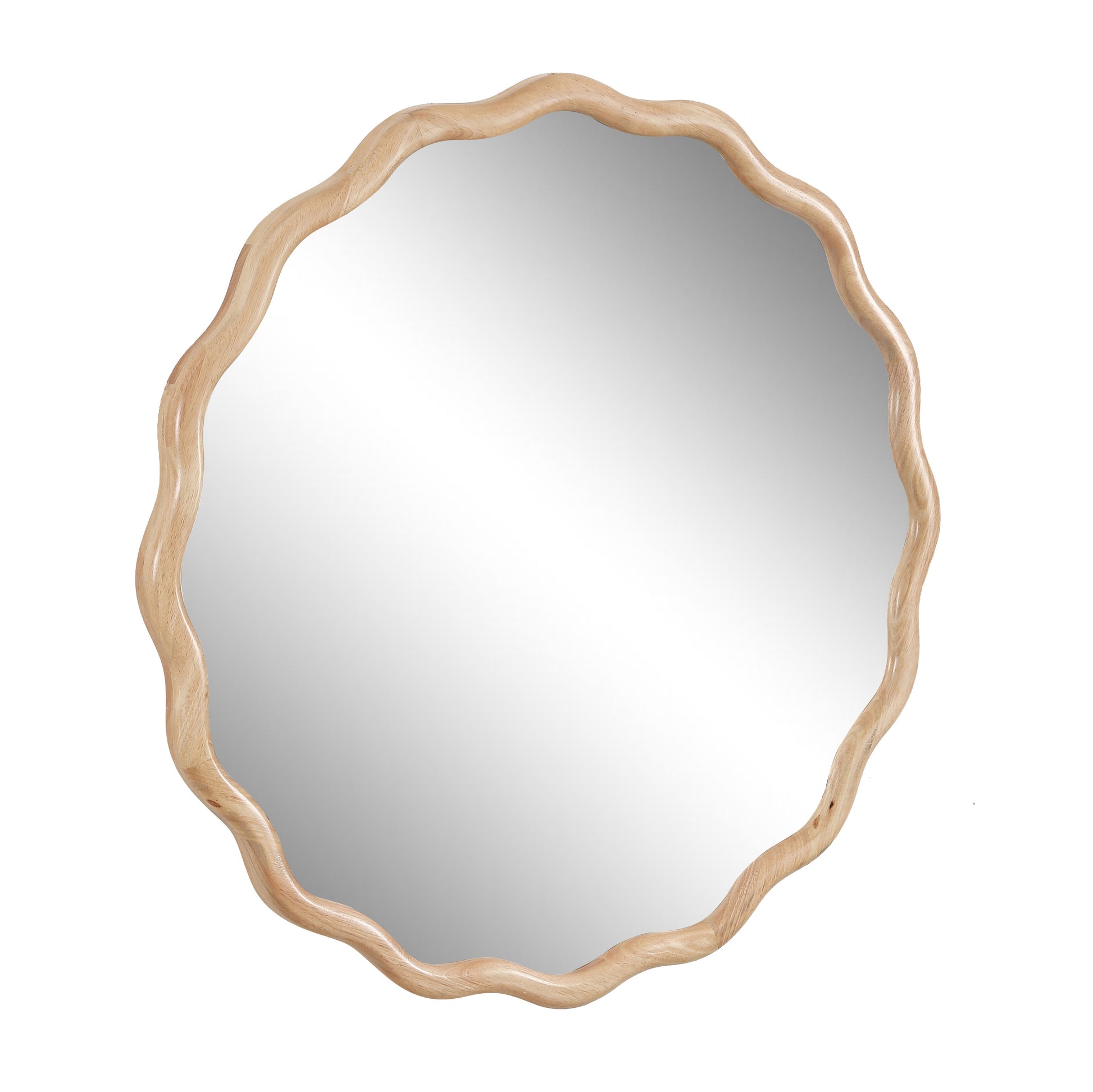 Natural wood mirror with a wavy organic frame perfect for bohemian decor