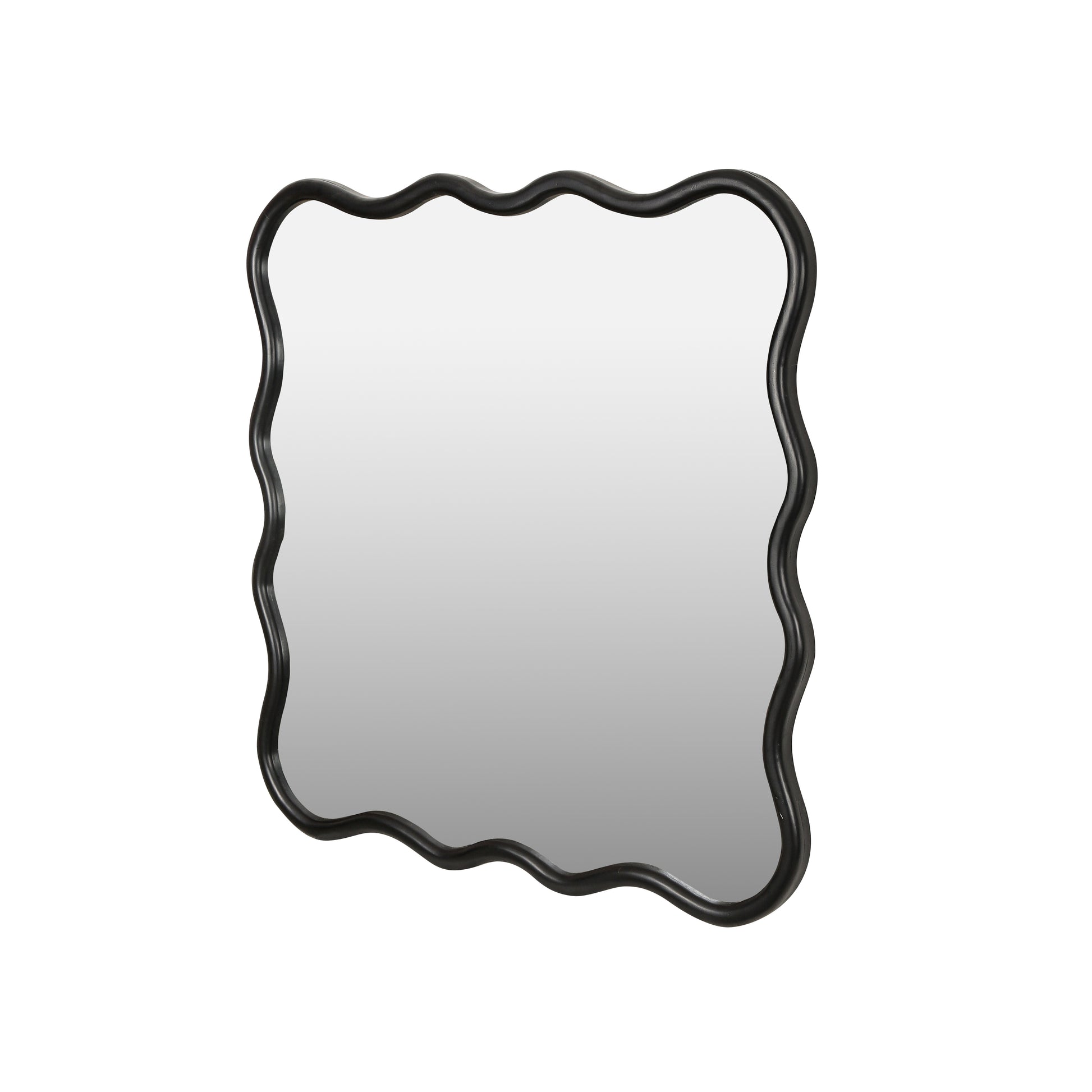 Black wavy framed abstract mirror with a polished surface