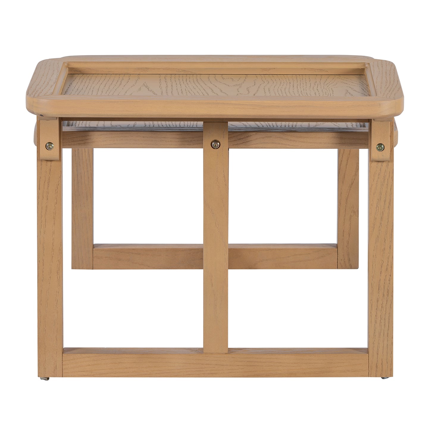 Natural wood tray table with a clear glass insert perfect for a breakfast tray