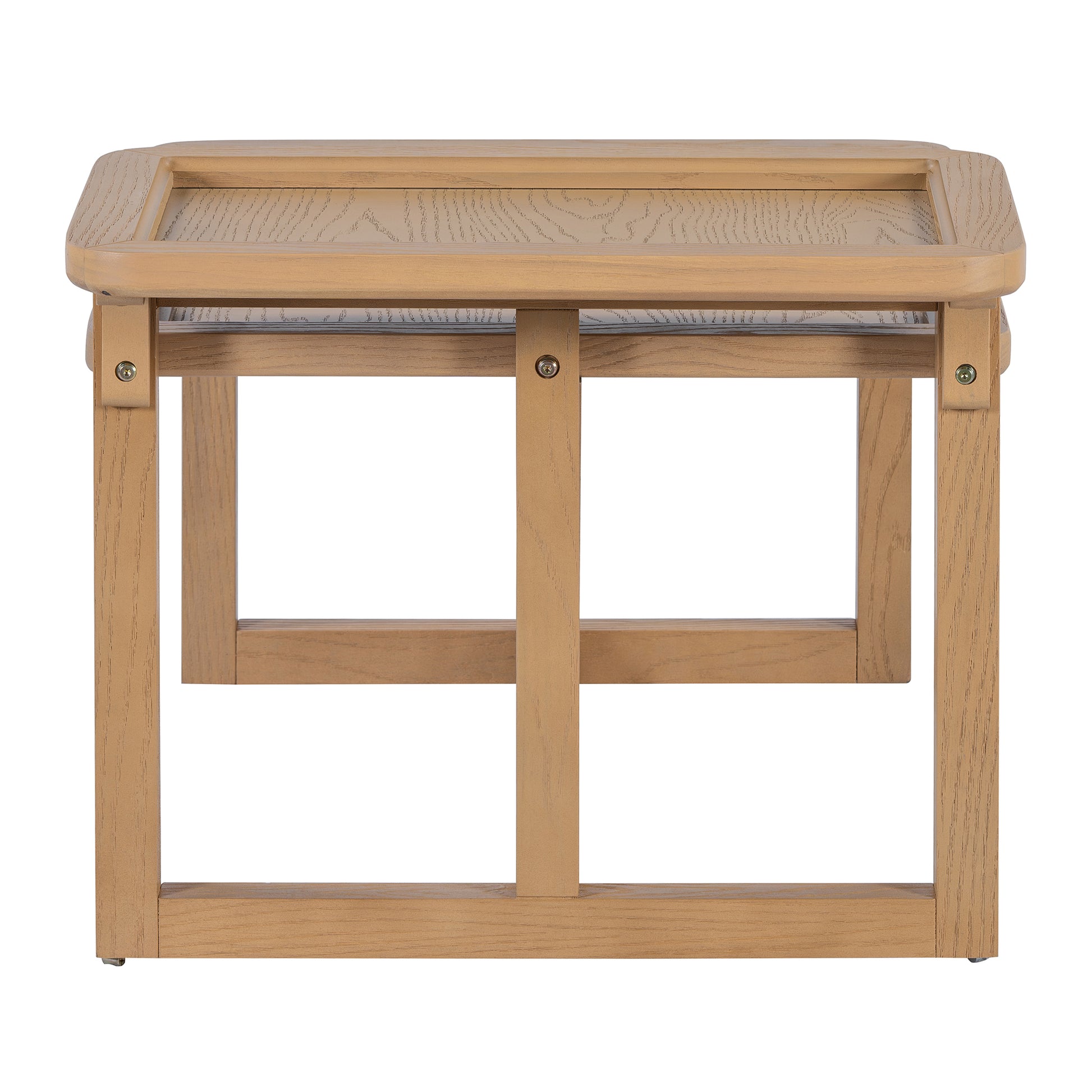 Natural wood tray table with a clear glass insert perfect for a breakfast tray
