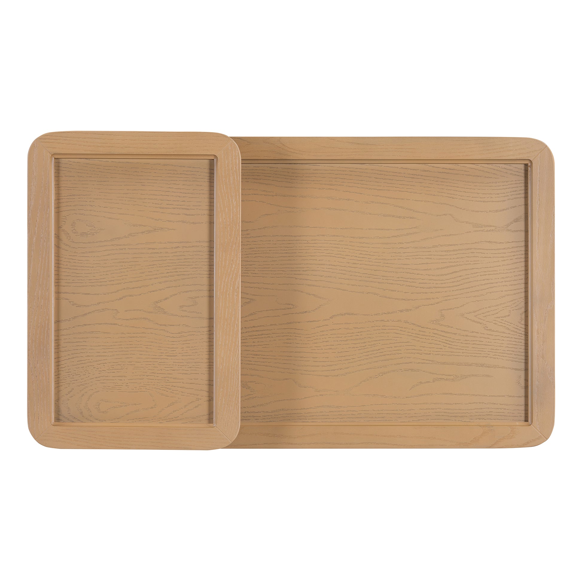 Oak effect tray with recessed inset and bevelled edges versatile for serving or display
