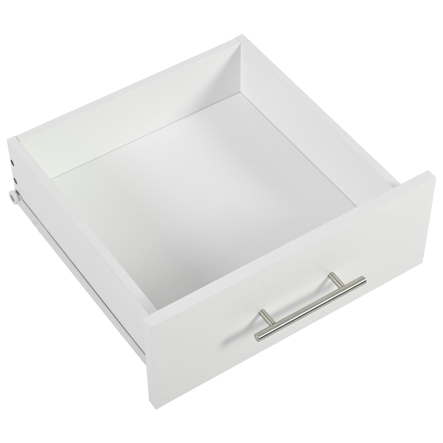 White bedside drawer with silver handle for stylish bedroom storage