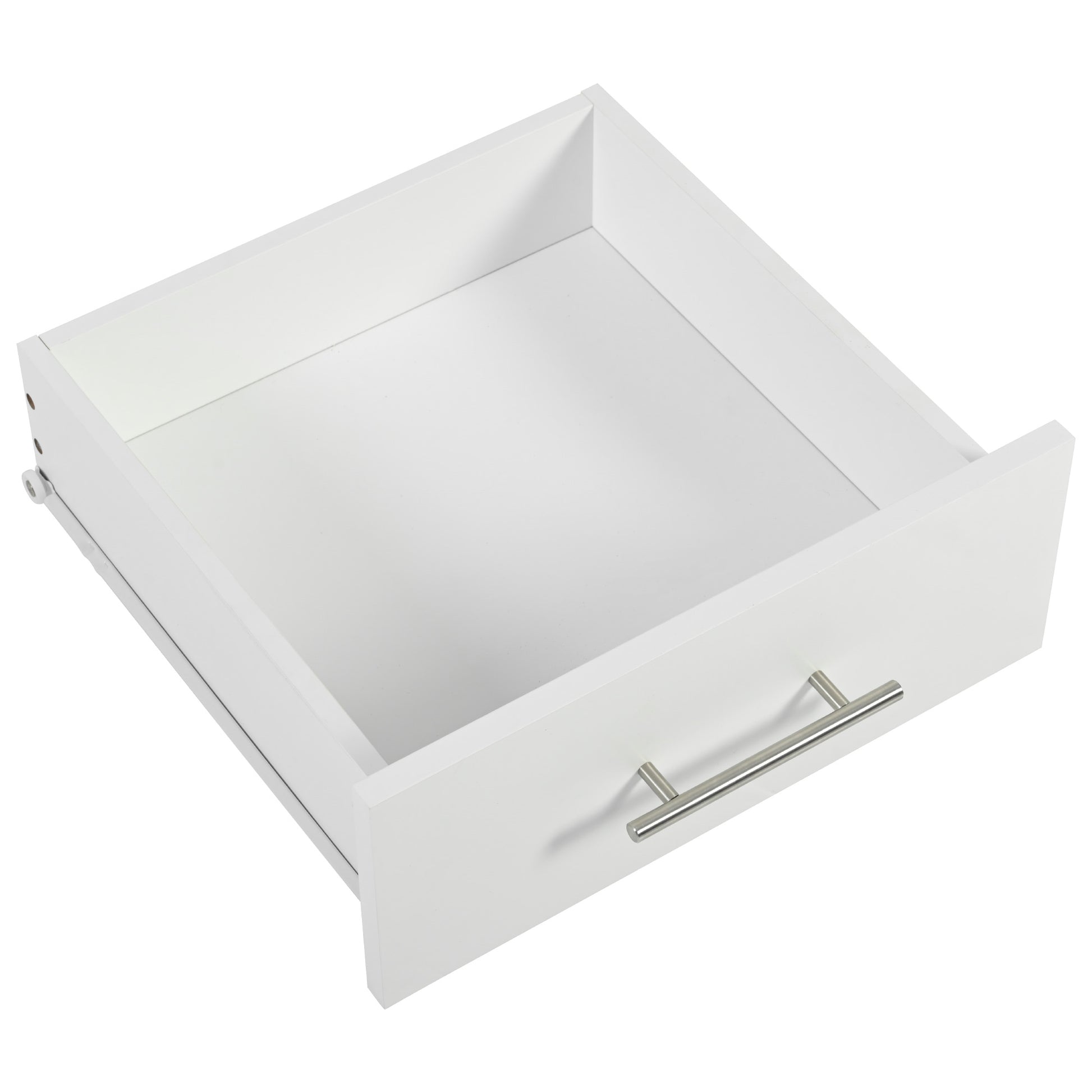 White bedside drawer with silver handle for stylish bedroom storage