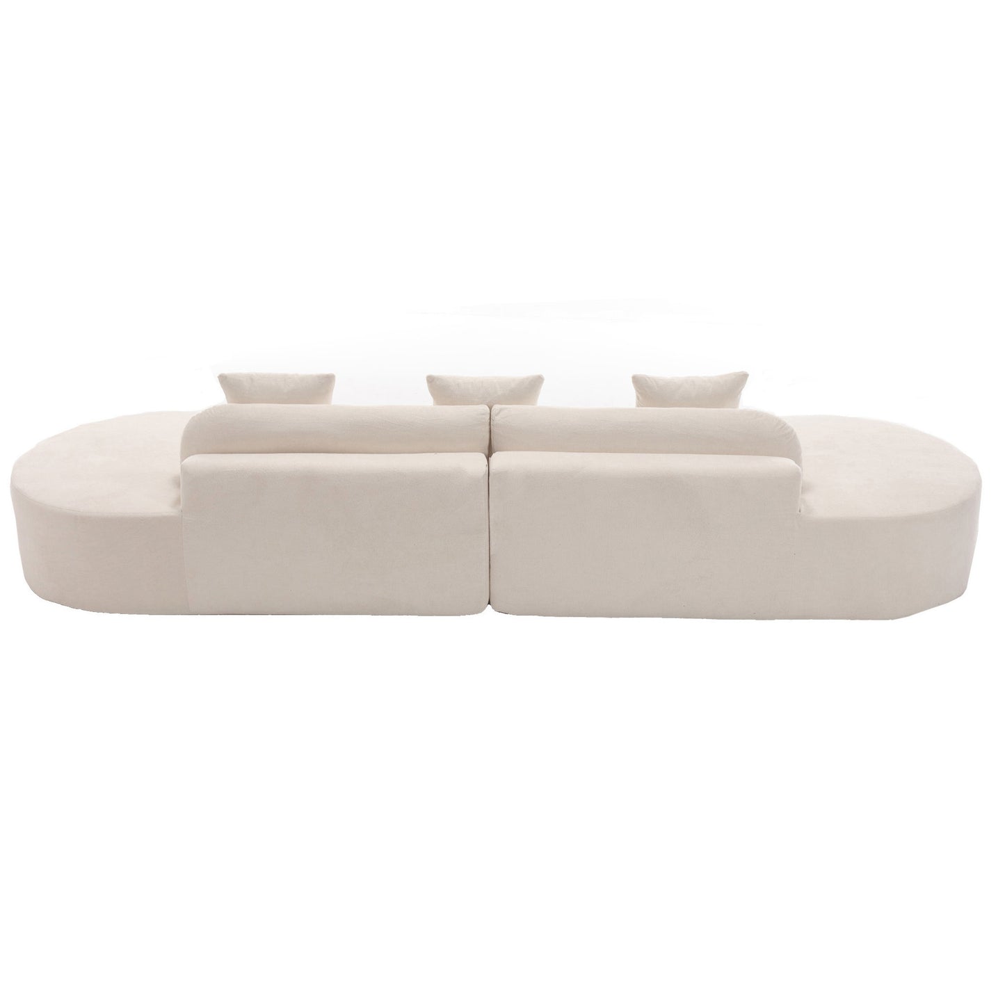 Curved cream boucle sectional sofa with plush cushions for a modern living room