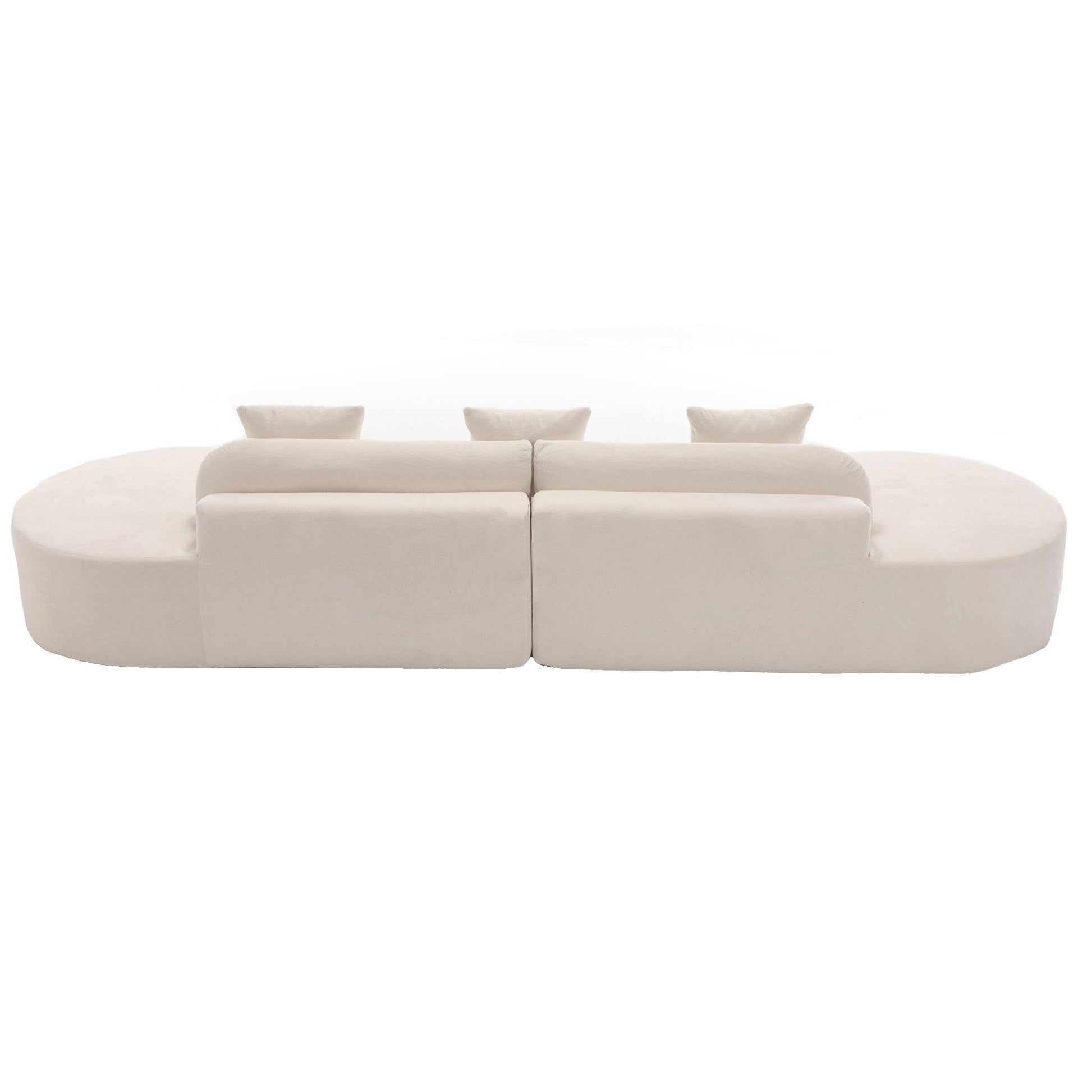 Curved cream boucle sectional sofa with plush cushions for a modern living room