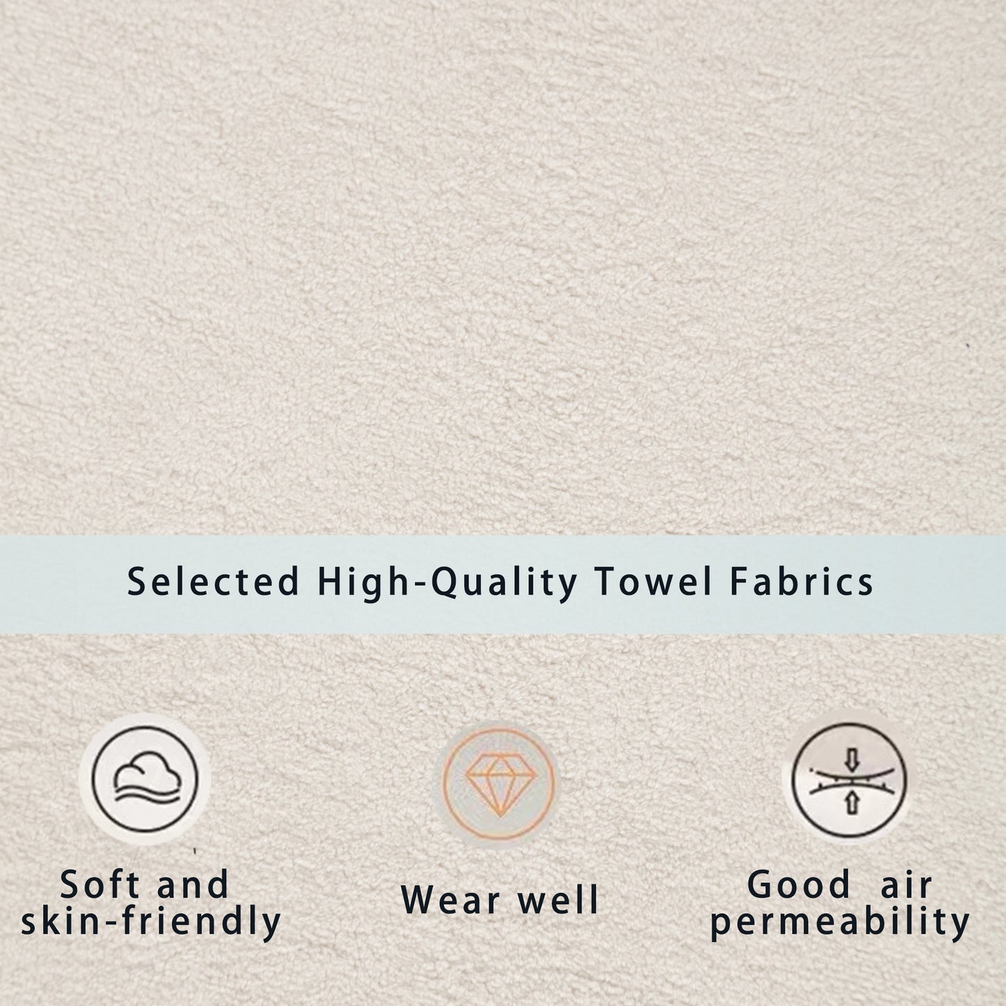 Closeup of soft beige towel fabric with a textured loop pile ideal for spa products