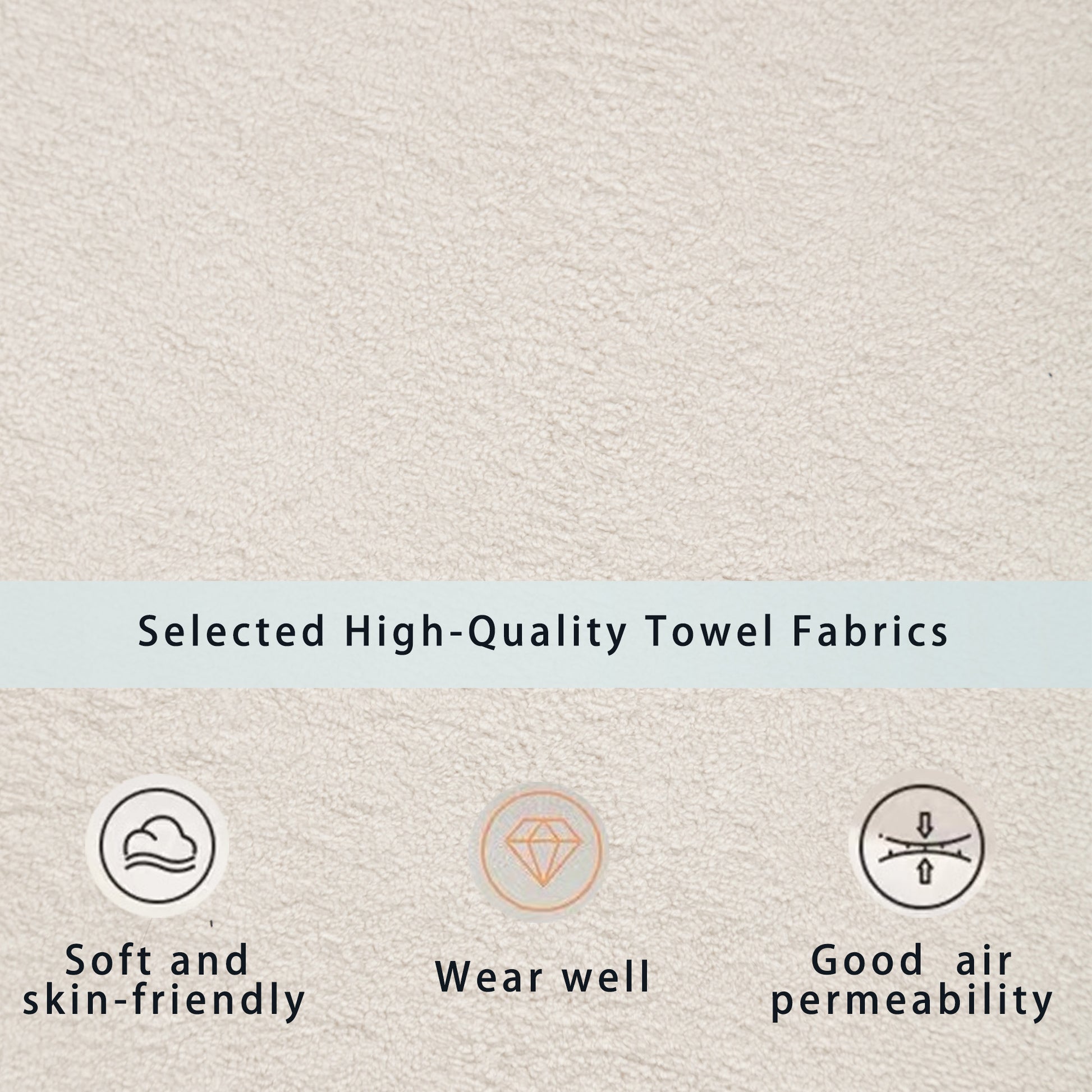 Closeup of soft beige towel fabric with a textured loop pile ideal for spa products