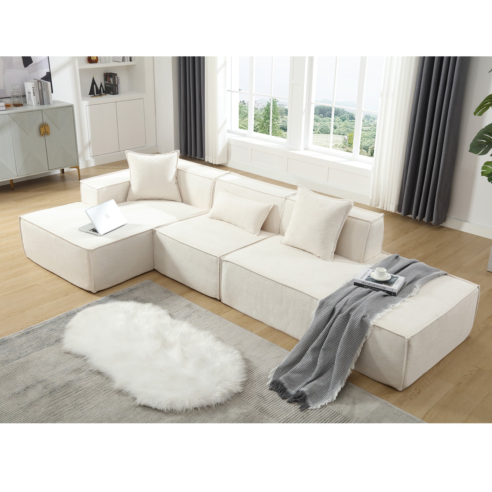 Cream sectional sofa with clean lines and plush cushions perfect for modern living rooms