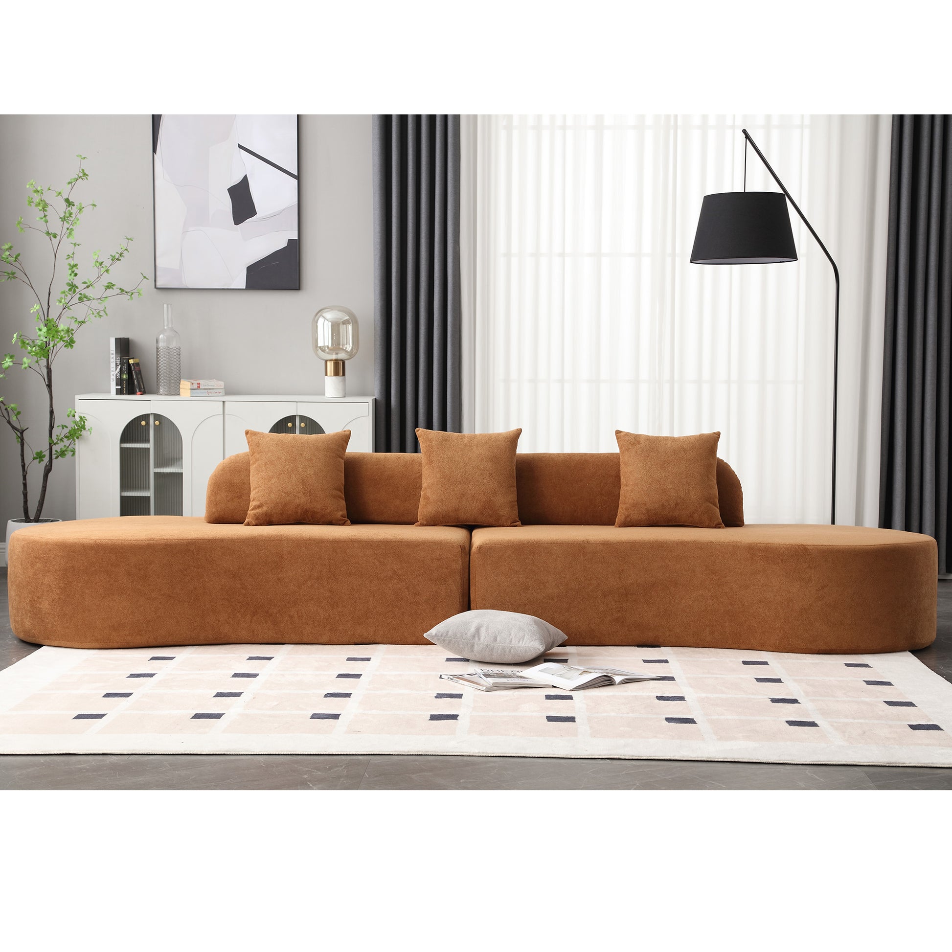 Luxurious caramelcolored sectional sofa with plush cushions perfect for modern living rooms