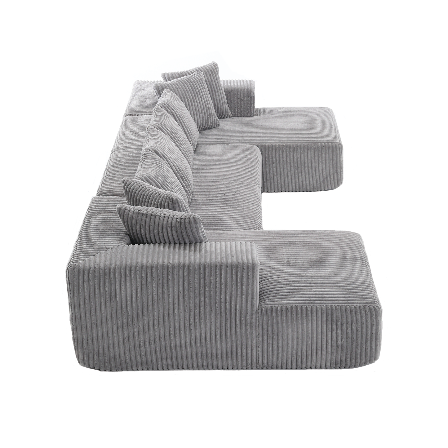 Grey corduroy sectional sofa with plush cushions perfect for modern living rooms