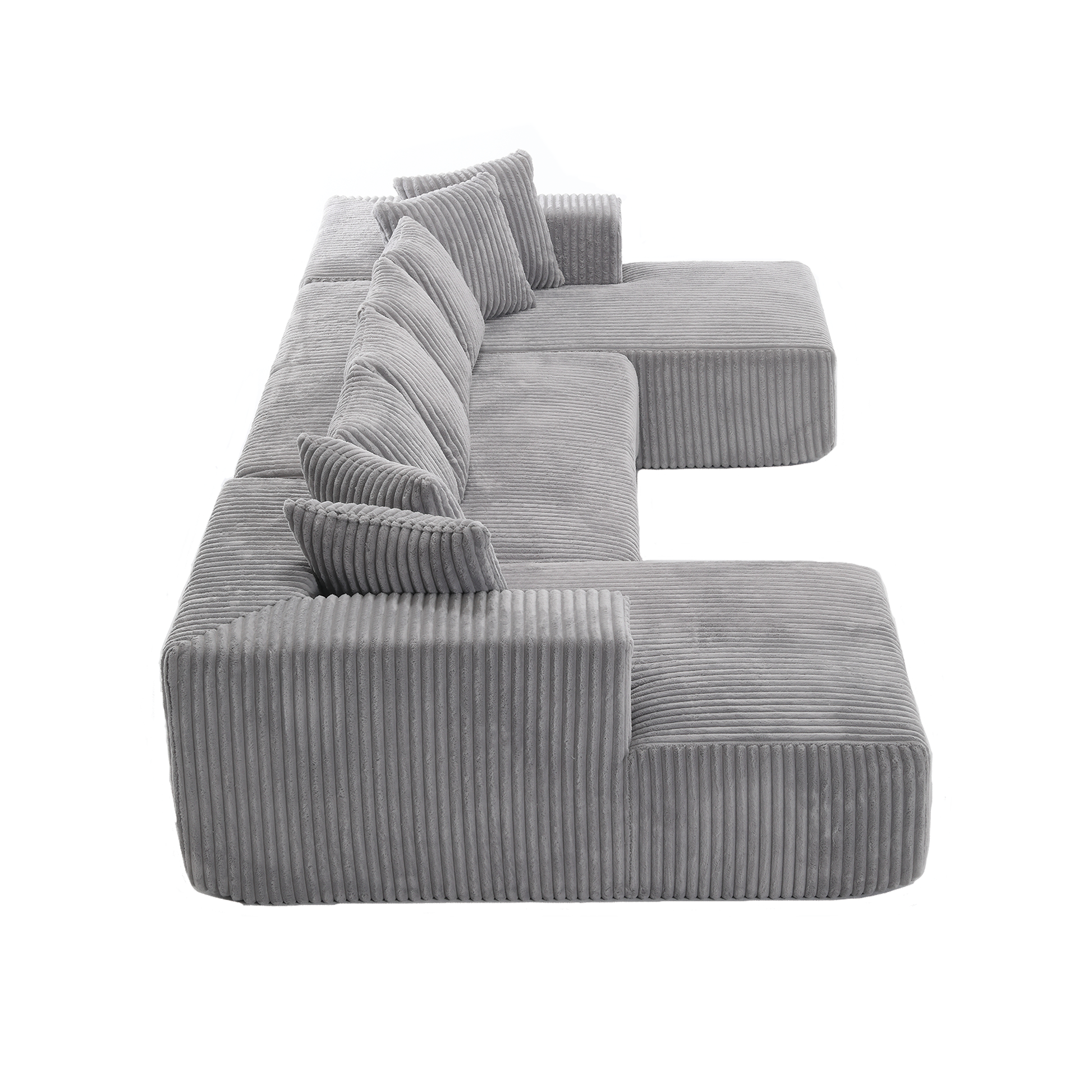 Grey corduroy sectional sofa with plush cushions perfect for modern living rooms