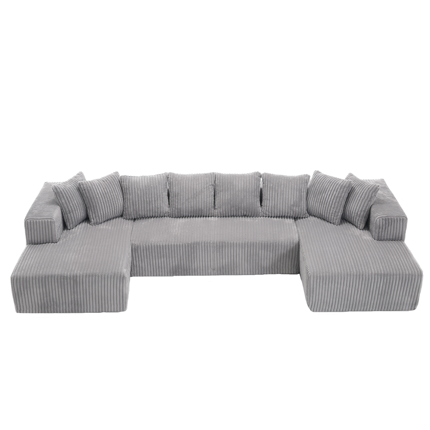 Grey corduroy Ushaped sectional sofa with plush cushions perfect for modern living rooms