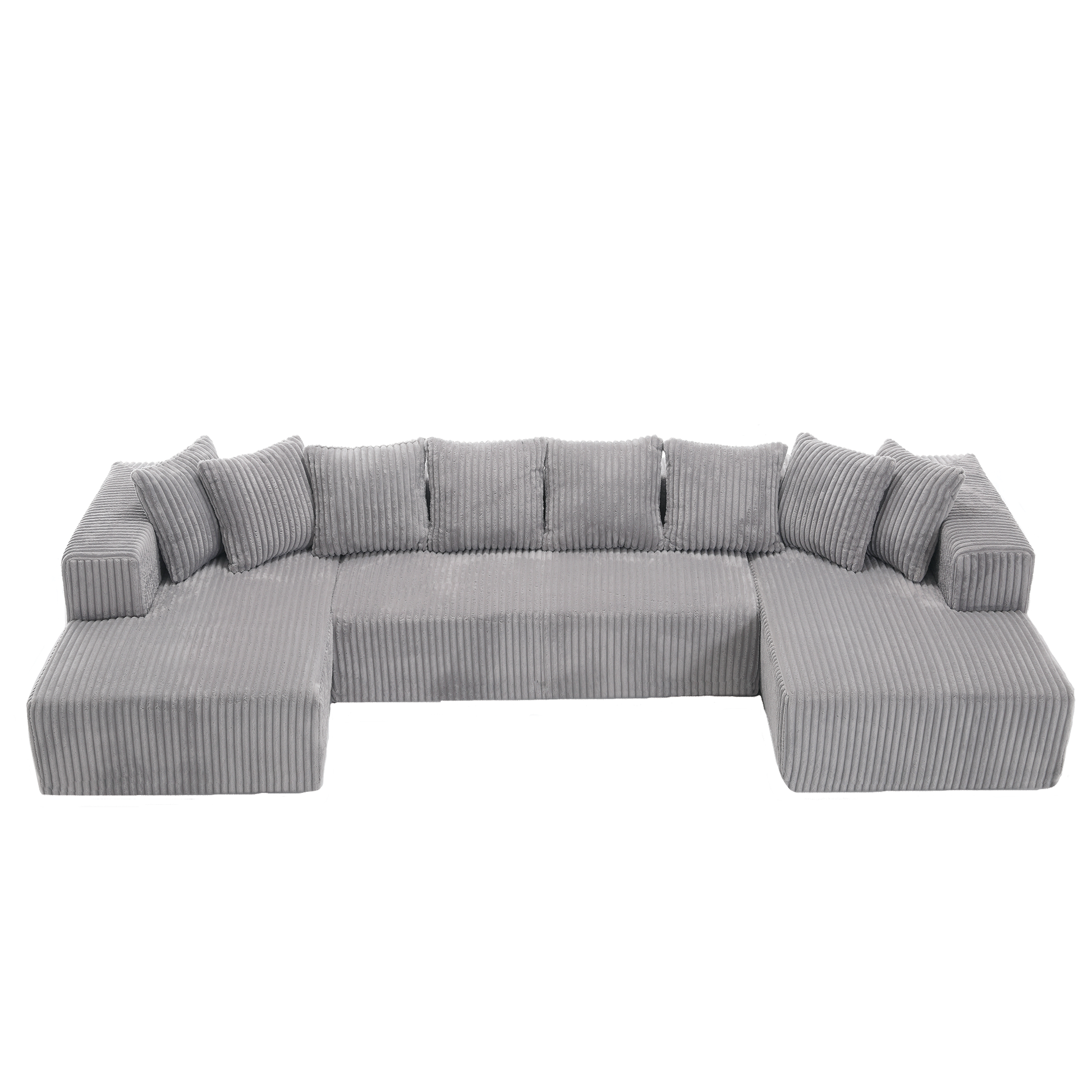 Grey corduroy Ushaped sectional sofa with plush cushions perfect for modern living rooms