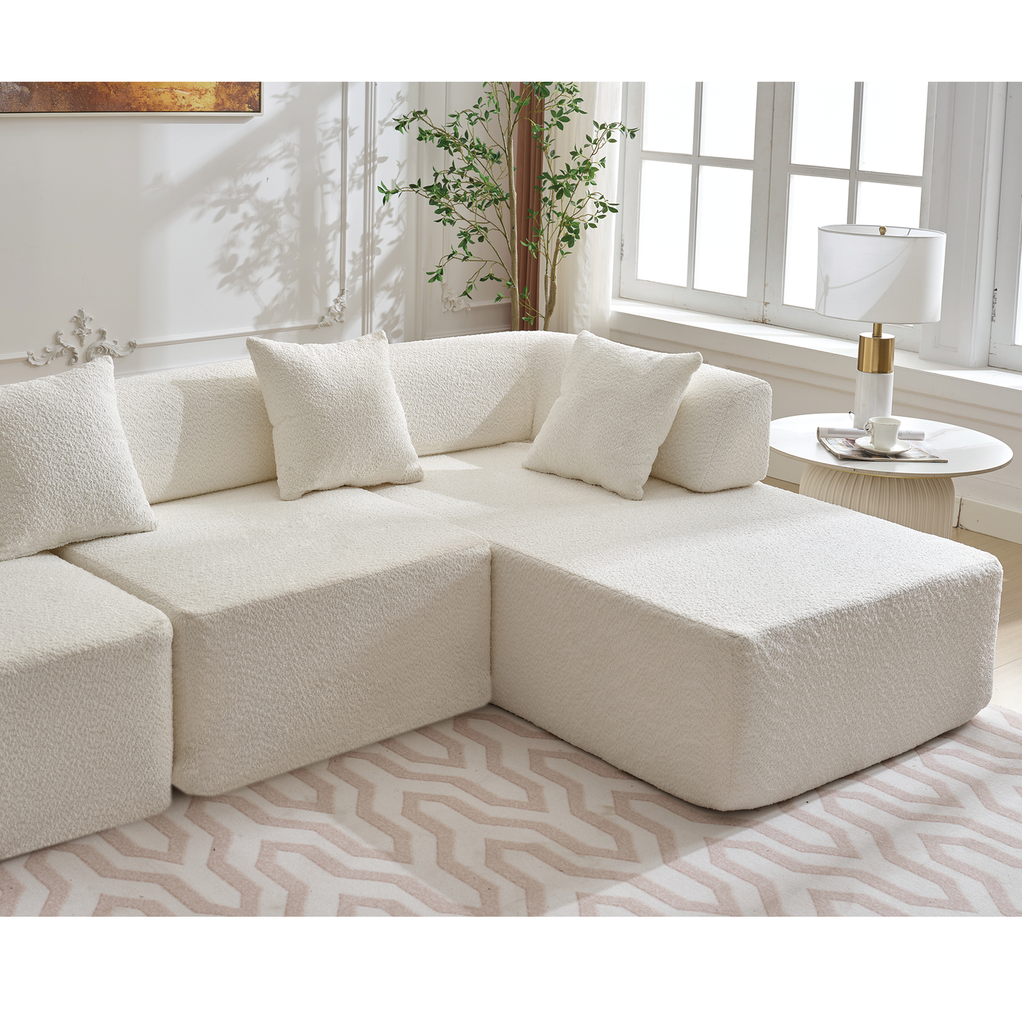 Cozy cream boucle sectional sofa with plush cushions perfect for modern living rooms