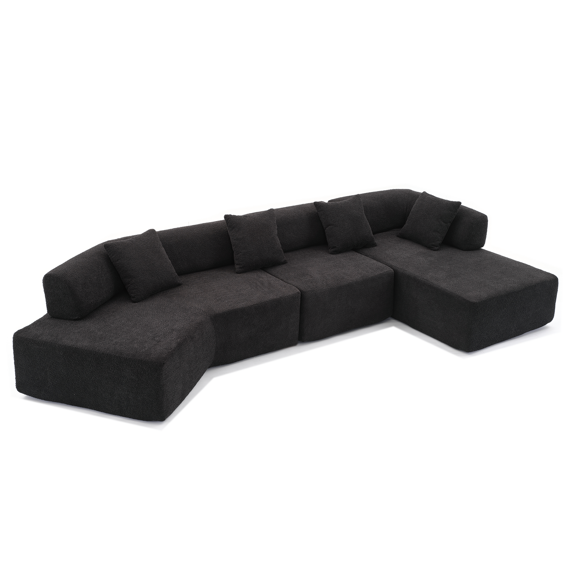Luxurious charcoal fabric sectional sofa with modular design and plush throw pillows for modern living room comfort