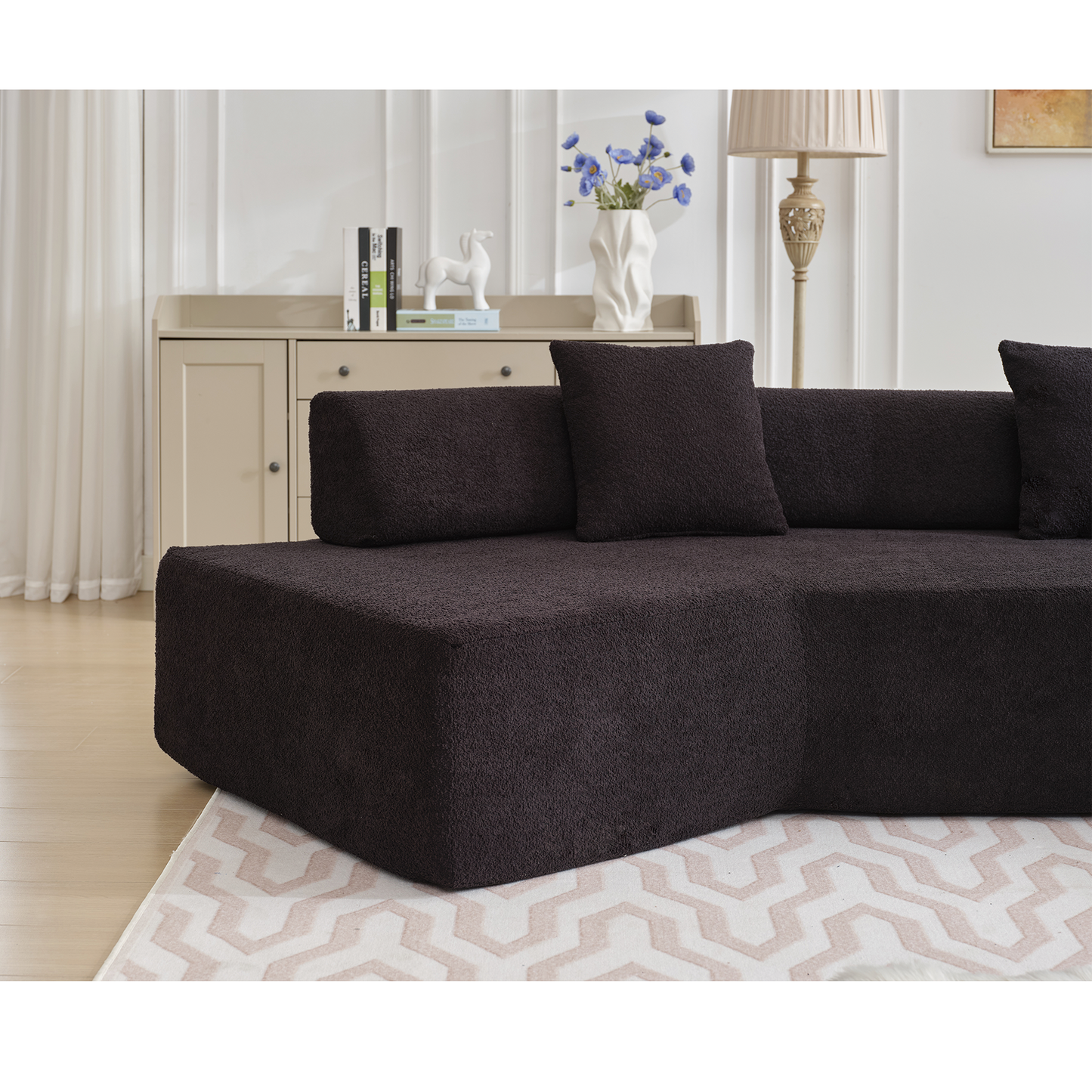 Dark brown textured sectional sofa with matching cushions modern living room furniture