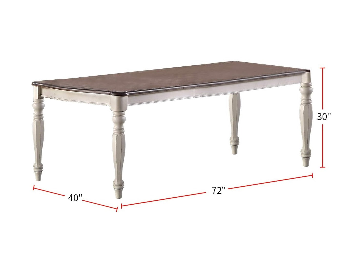 Farmhouse dining table with cream base and dark wood top  inches long