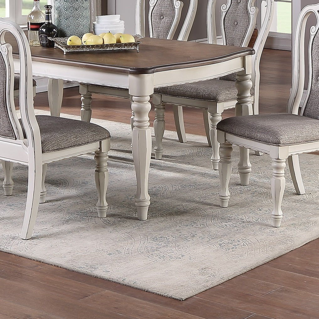 Cream upholstered dining chair with carved wood frame set of two