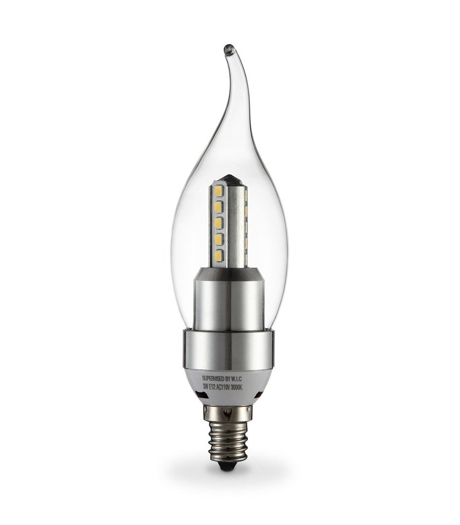 Clear glass flame tip LED bulb with E base W V K warm white light