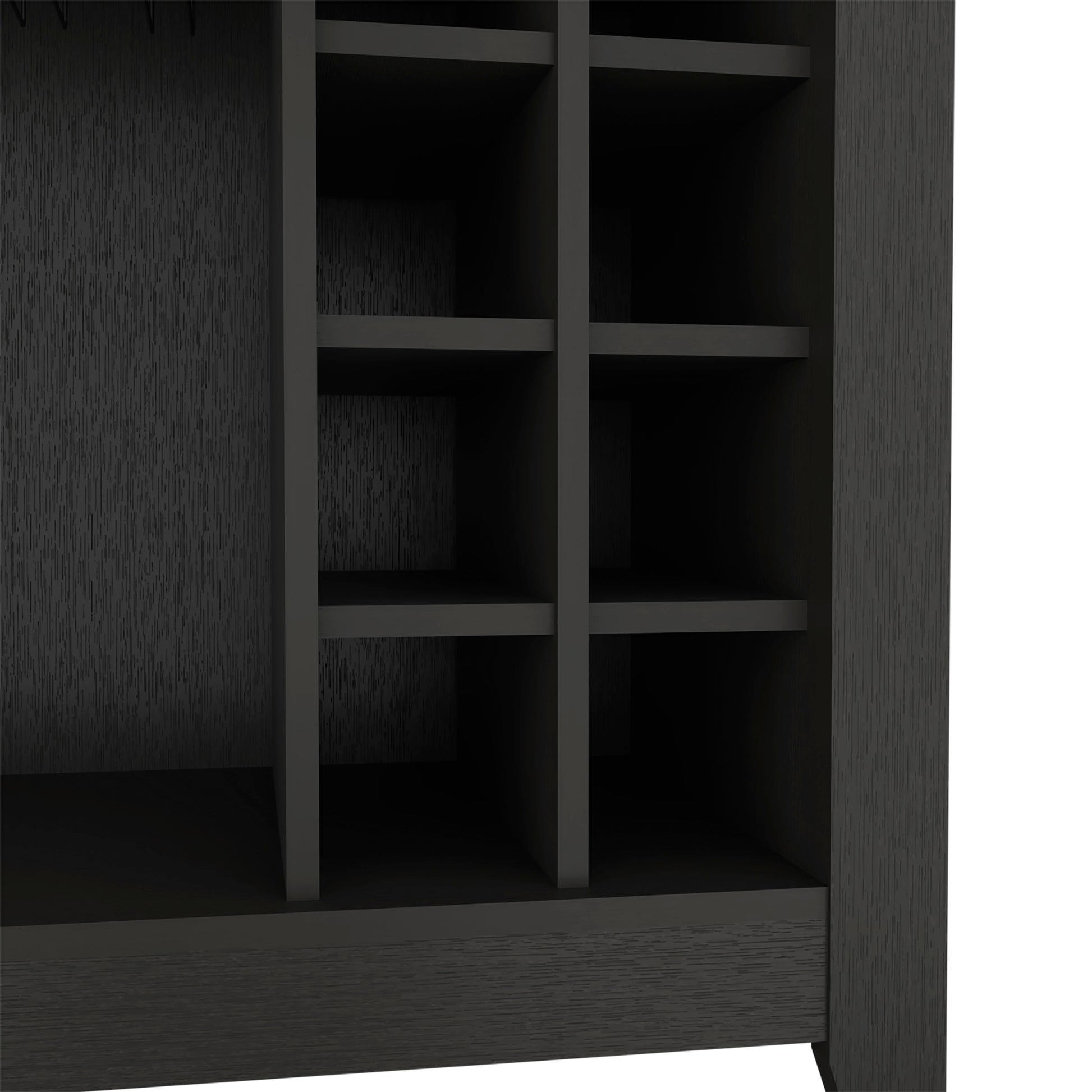 Dark wood wine rack with multiple cubbies for bottle storage