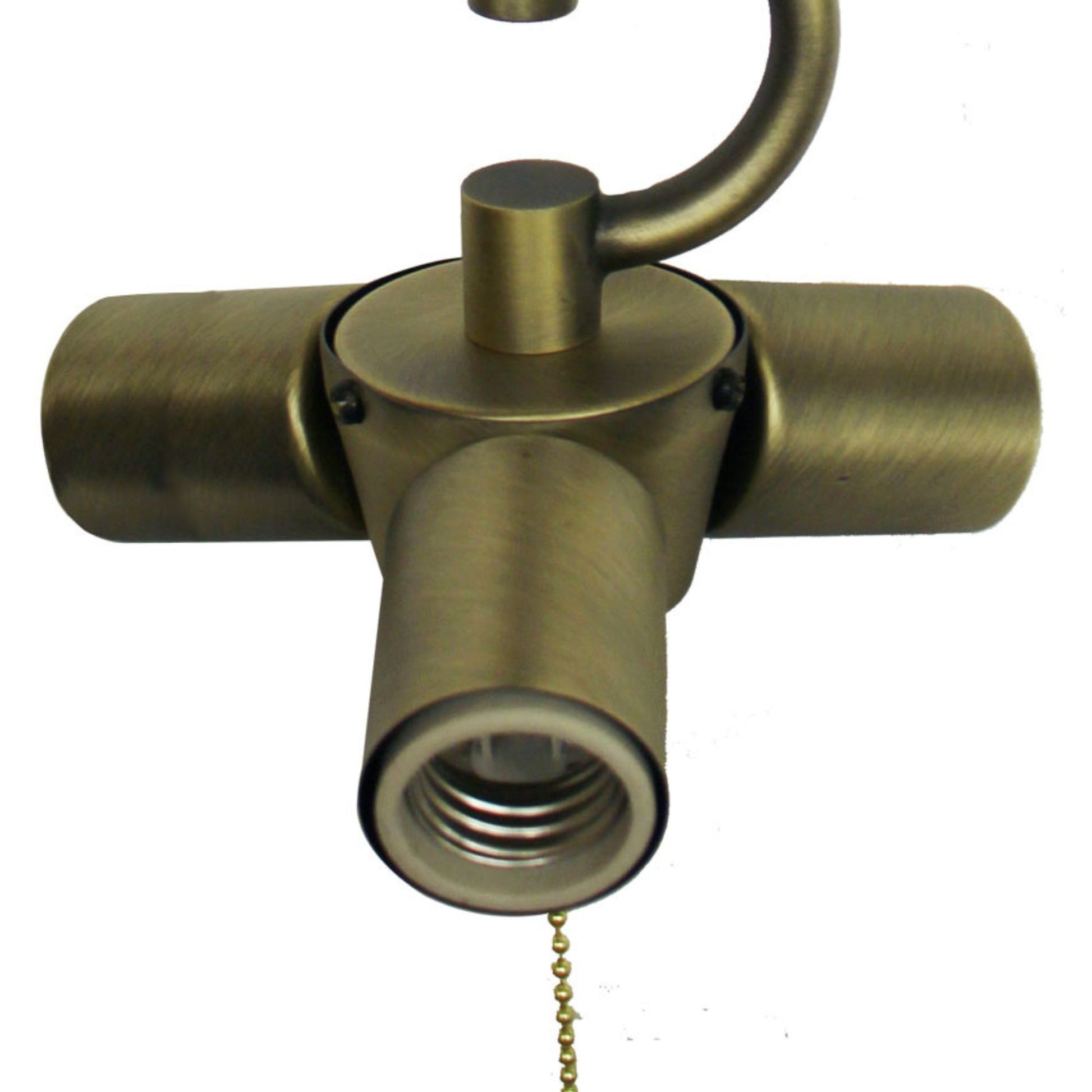 Antique brass triple socket lamp adapter with pull chain