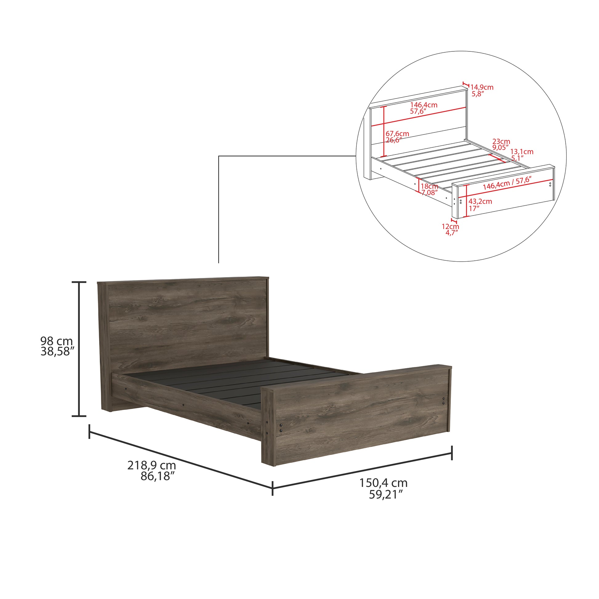 Modern dark wood platform bed frame with slat support