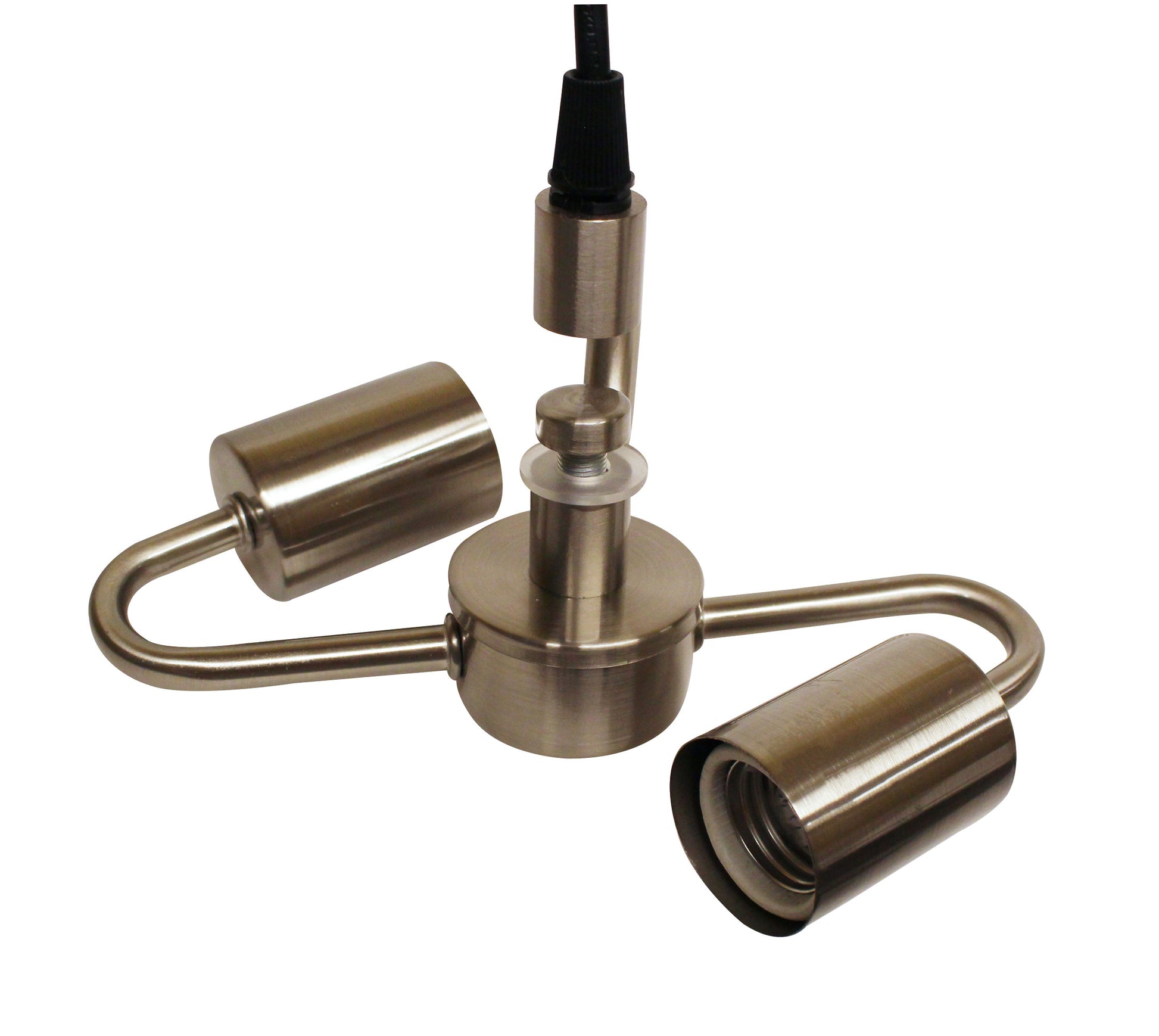 Brushed nickel triple pendant light cluster with adjustable arms