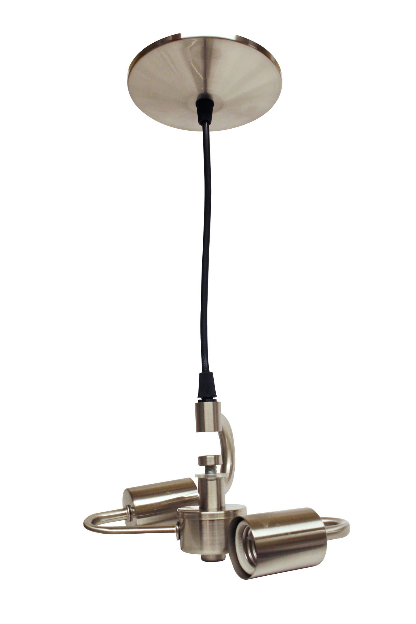 Brushed nickel modern pendant light with two cylindrical shades