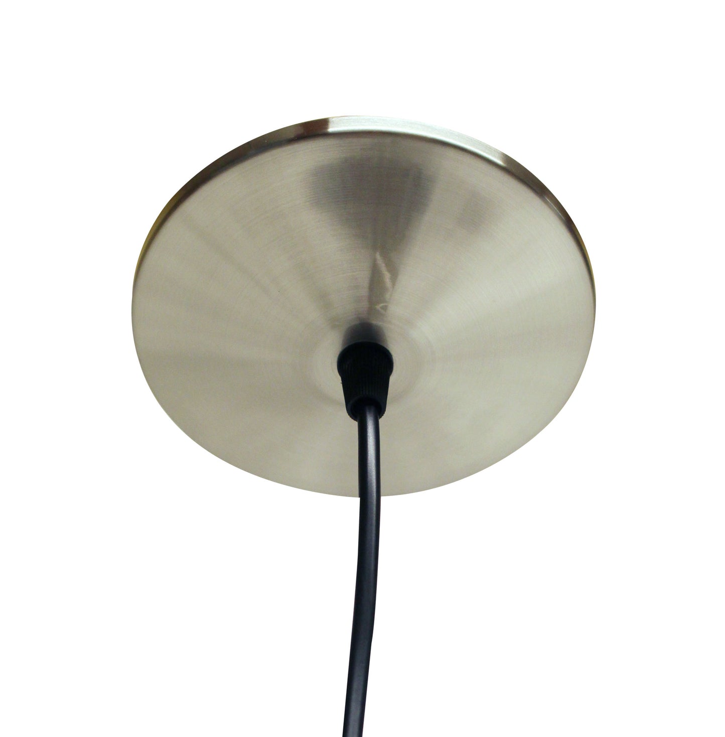 Brushed nickel canopy with black cord for pendant light installation
