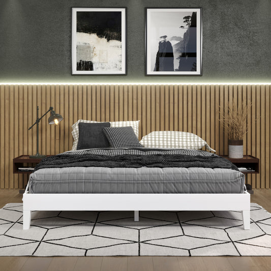 TREATLIFE HOME Solid Pine Bed with 28-Slat Dual-Zone Support and Under Bed Clearance, White Finish