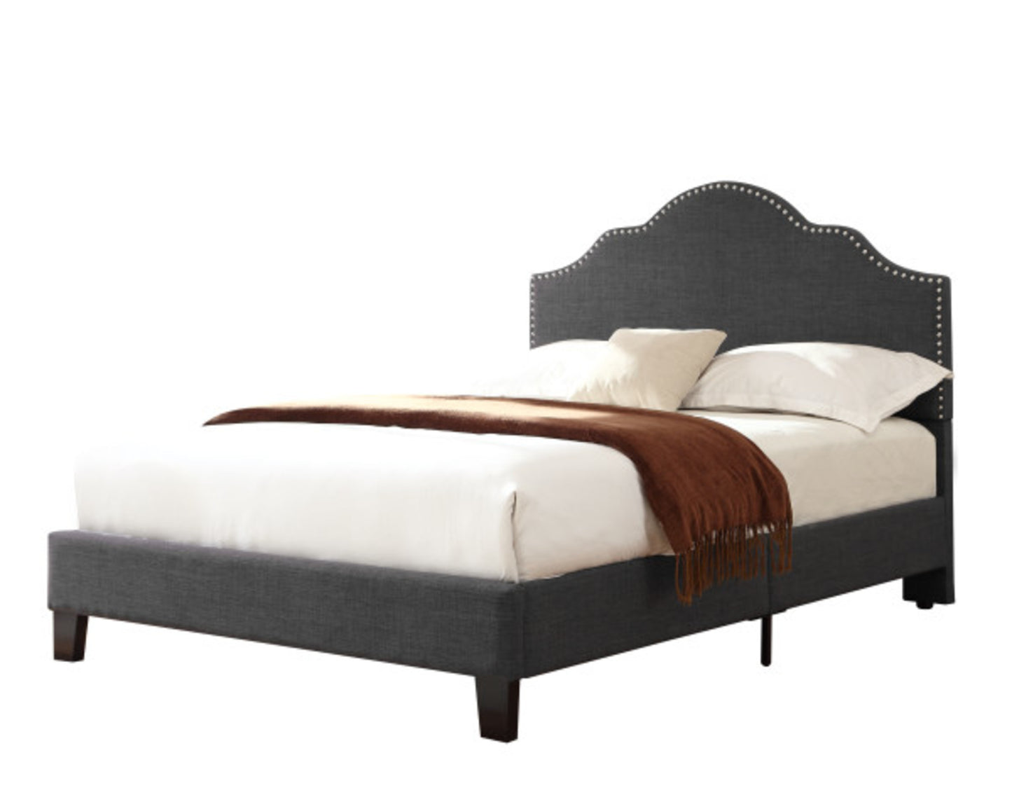 TREATLIFE HOME Gray California King Upholstered Bed with Transitional Style and Solid Wood Frame, Easy Assembly