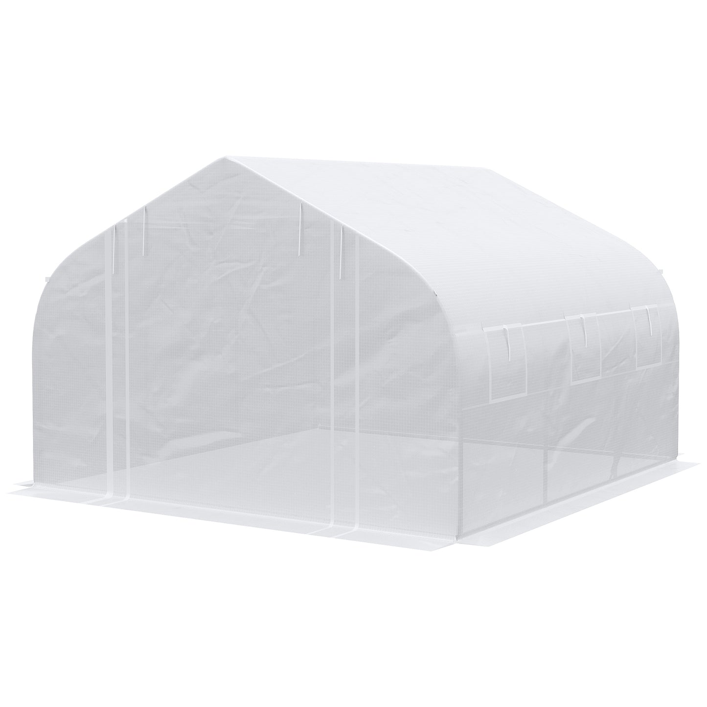 White arched frame greenhouse with translucent PE cover ideal for yearround gardening