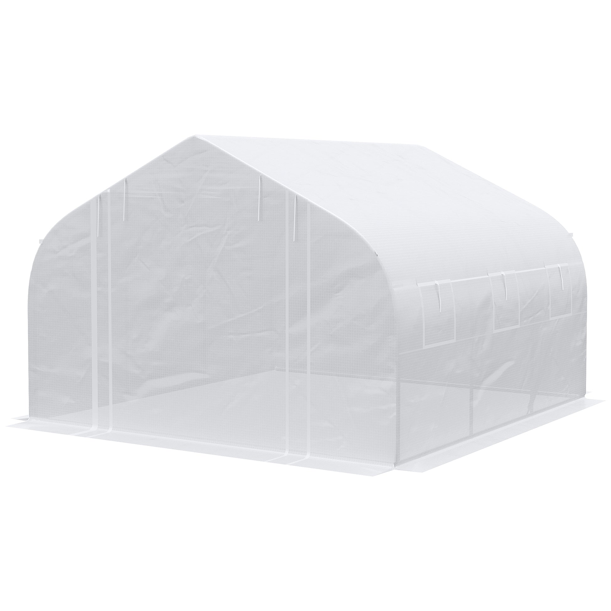 White arched frame greenhouse with translucent PE cover ideal for yearround gardening