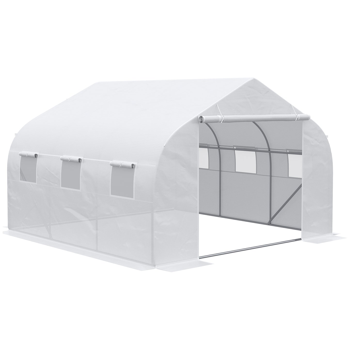 White rollup greenhouse with four windows and durable frame x feet