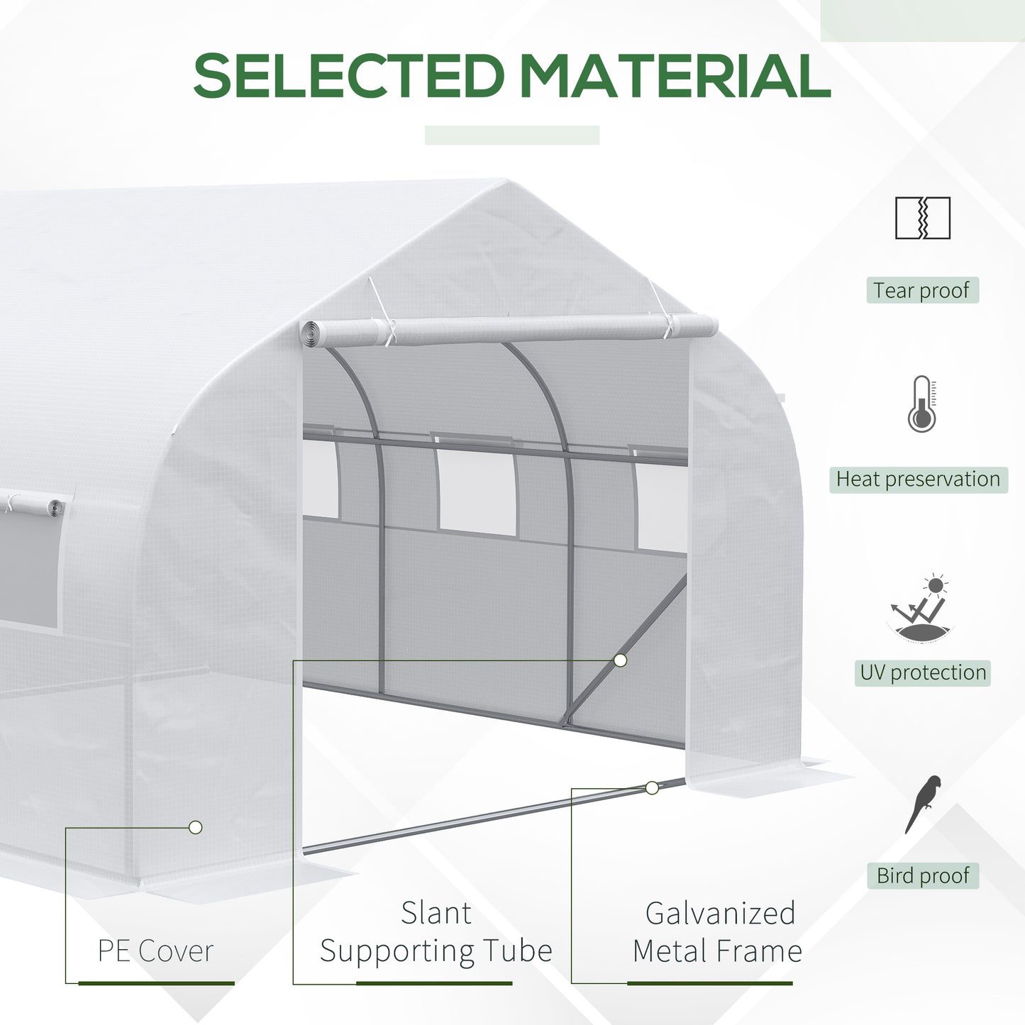 White PE cover greenhouse with galvanized metal frame offering heat preservation