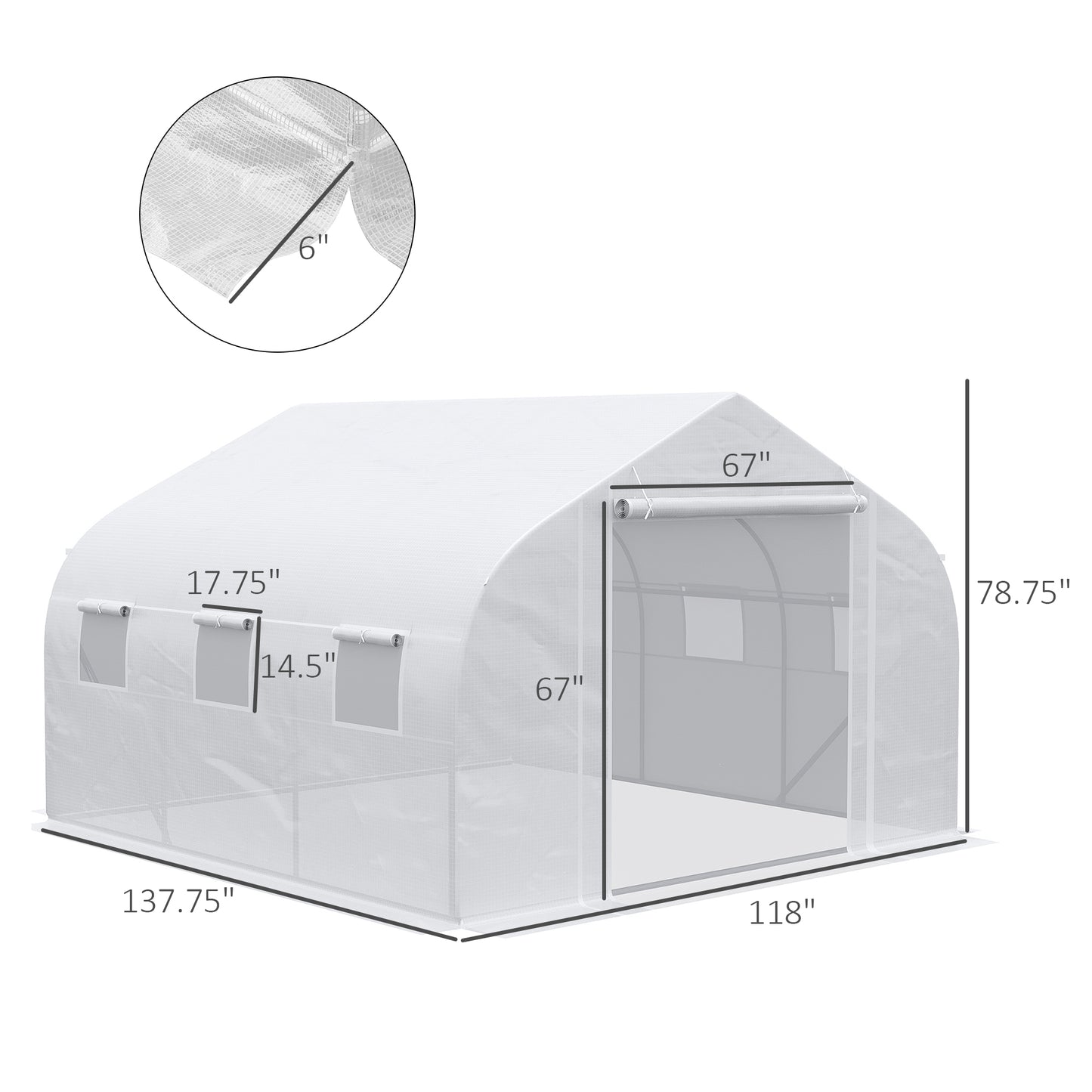 Portable greenhouse with rollup door and windows dimensions  L x  W x  H