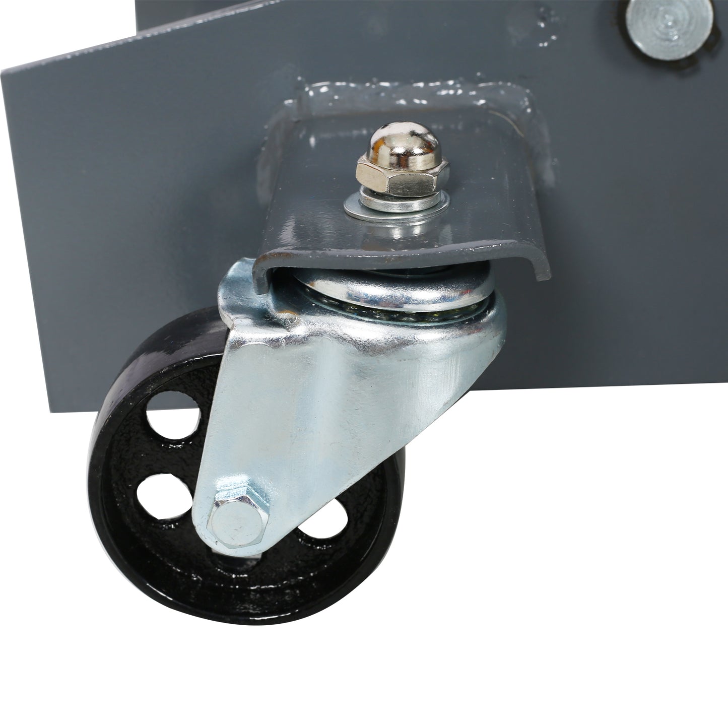 Heavyduty gray steel caster wheel assembly with black iron wheel