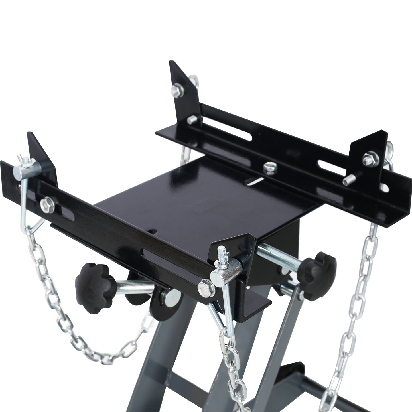 Heavyduty black metal motorcycle scissor lift with adjustable chains for stability
