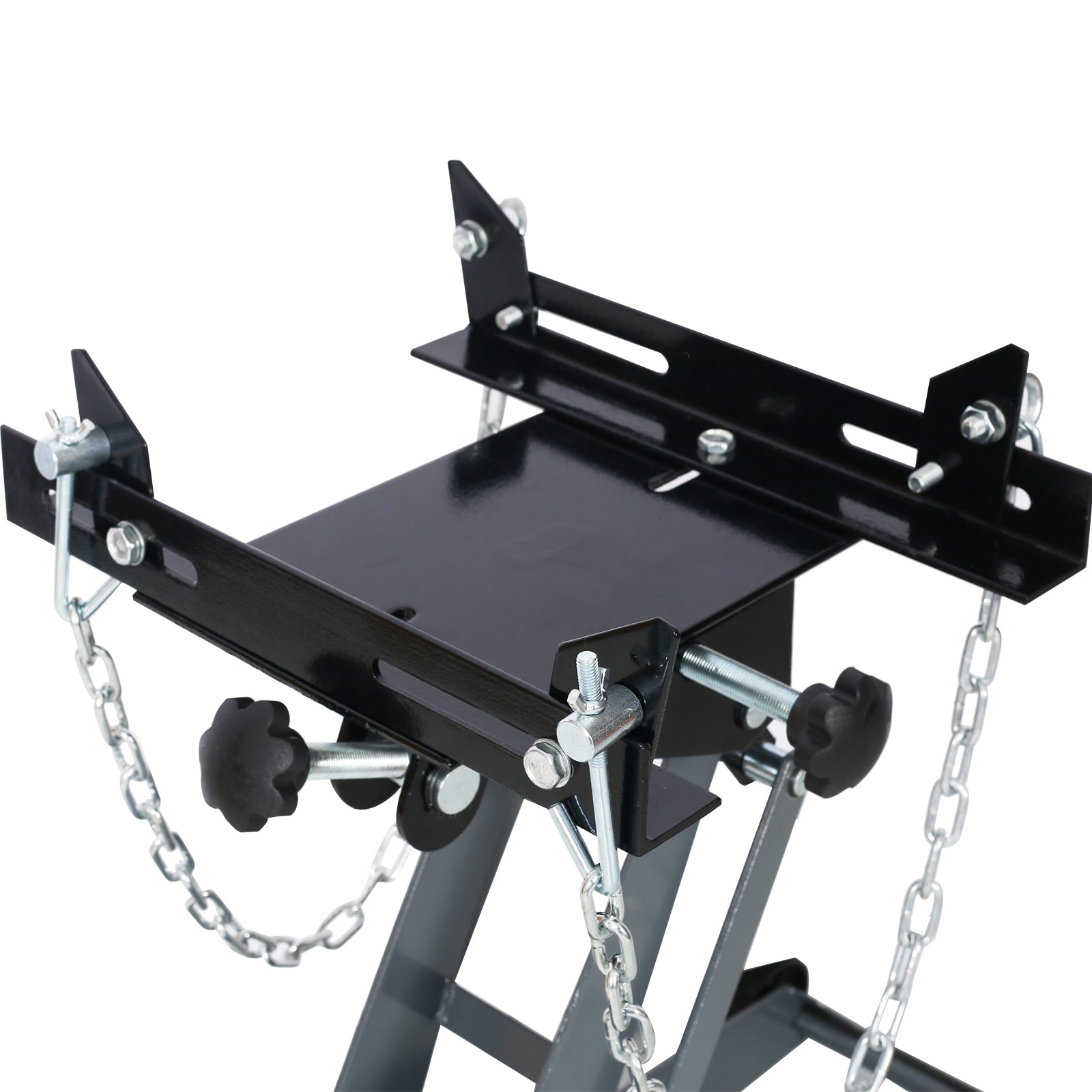 Heavyduty black metal motorcycle scissor lift with adjustable chains for stability